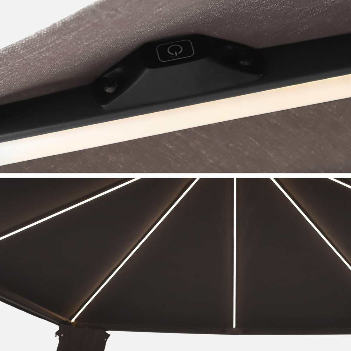 SWEEEK Tonnelle 4x3m aluminium effet bois avec rideaux et led - Veluna