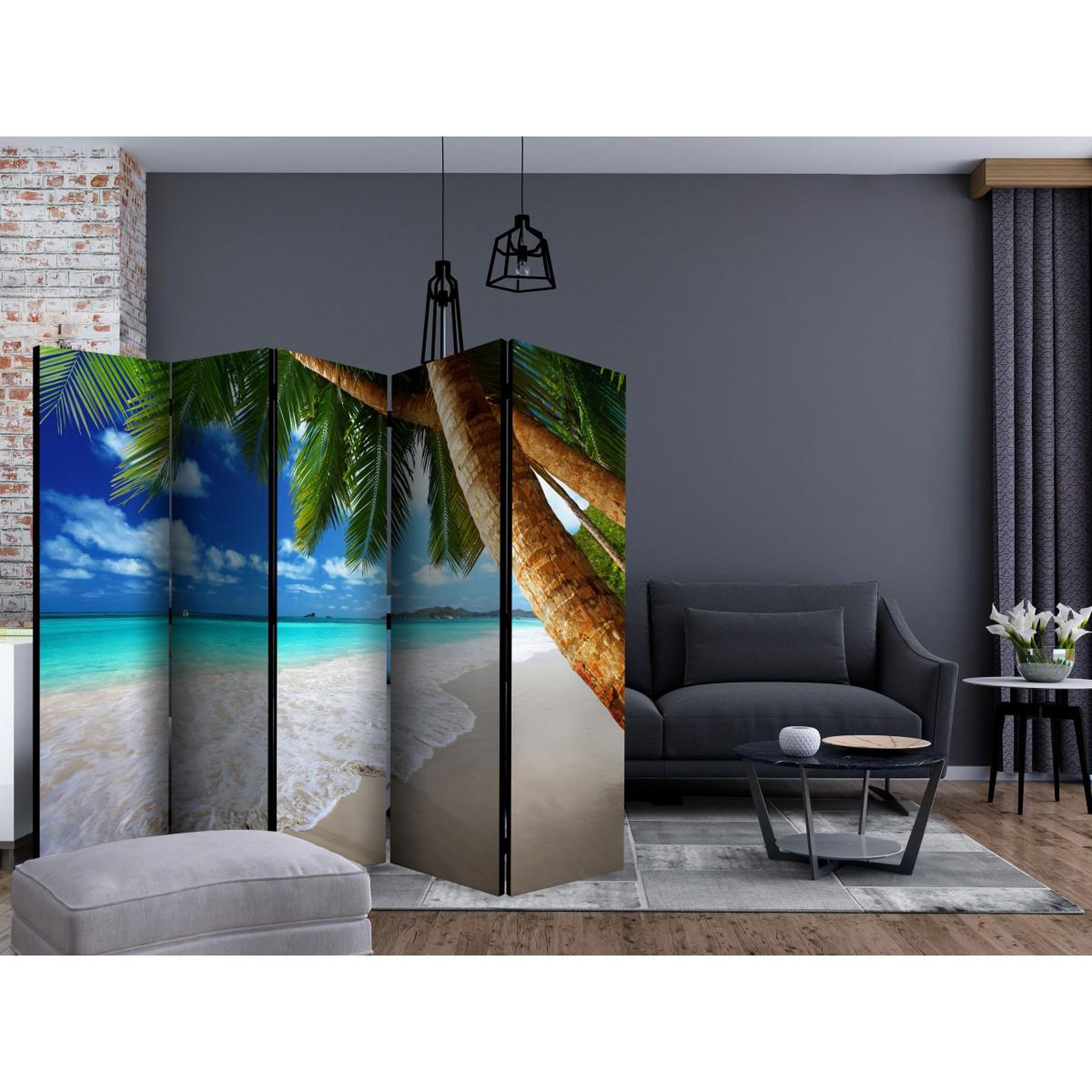 Voir la diapositive 2 : Paris Prix Paravent 5 volets  tropical island  172x225cm