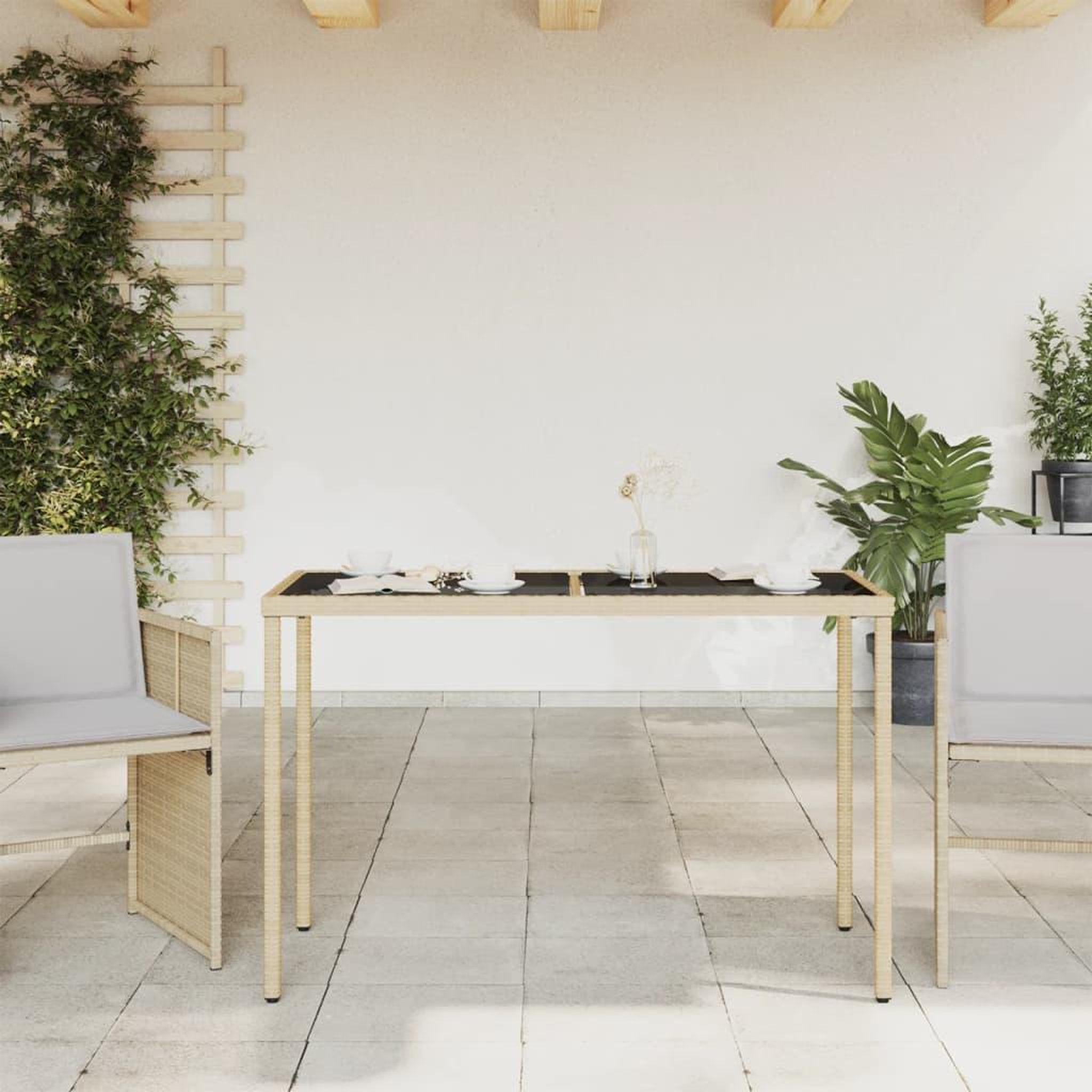 Voir la diapositive 3 : VIDAXL Table de jardin dessus en verre beige 115x54x74 cm poly rotin