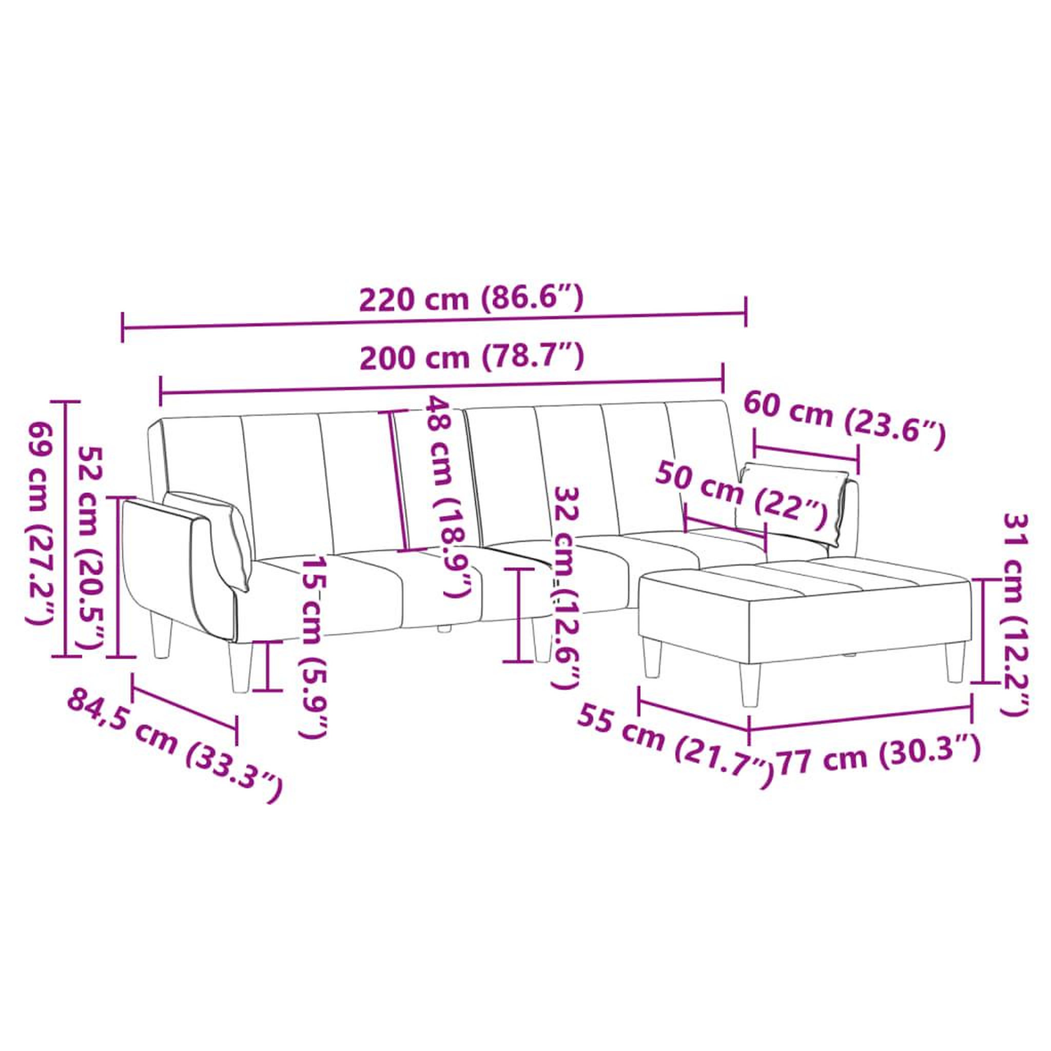 Voir la diapositive 6 : VIDAXL Canape-lit a 2 places avec repose-pied gris fonce velours