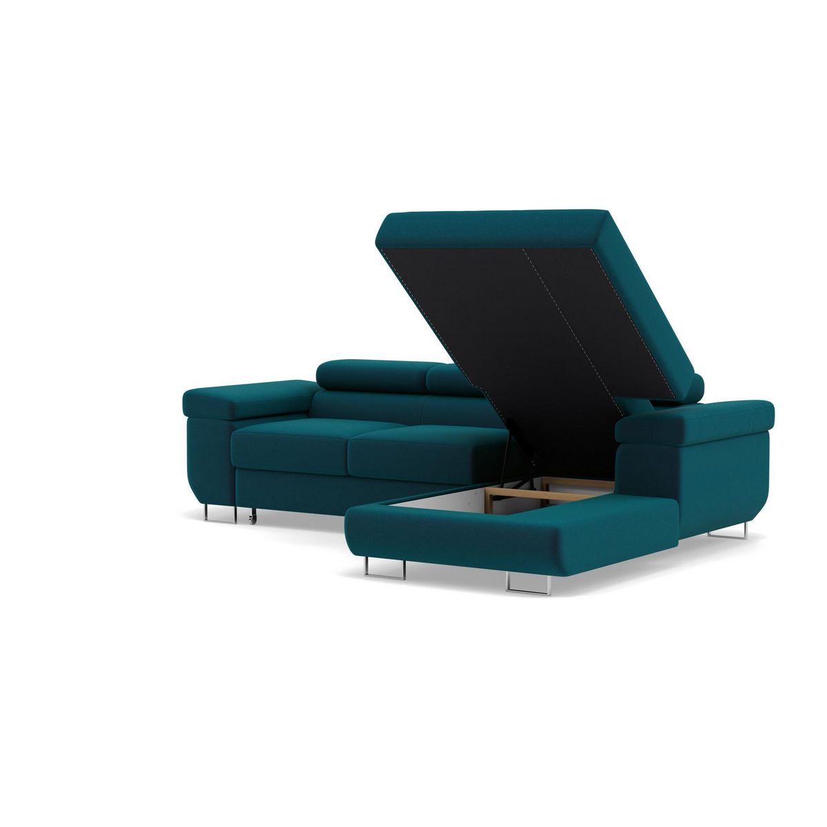 BEST MOBILIER Pablo - canapé d'angle droit - 6 places - convertible avec coffre et têtières réglables - en velours