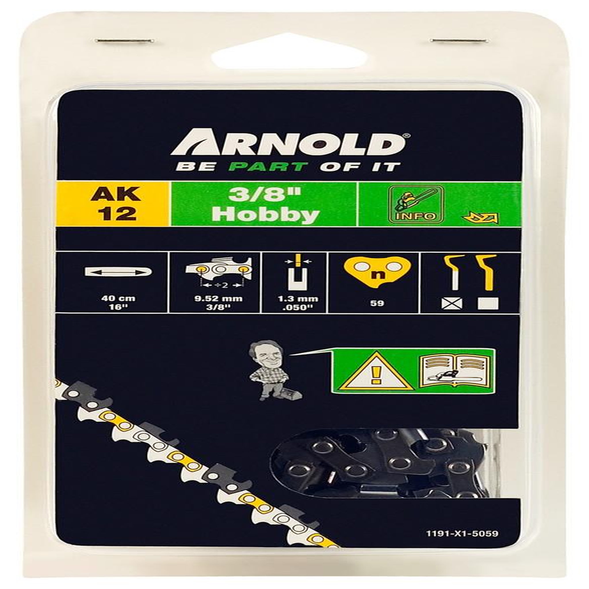 ARNOLD Chaîne de tronçonneuse 3/8 , 1,3 mm - 59 maillons entraîneurs - gouges demi-rondes