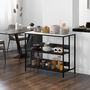 Voir la diapositive 4 : HOMCOM Îlot central de cuisine - 2 étagères, plateau - dim. 100L x 50l x 90H cm -  châssis acier panneaux noirs plateau aspect marbre blanc