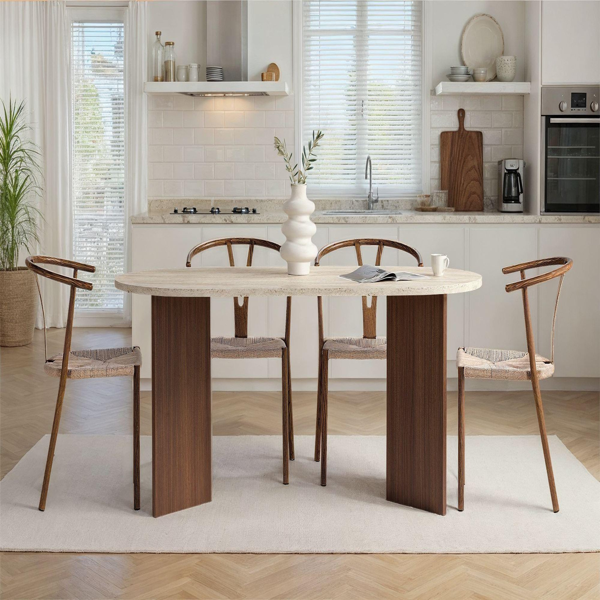 Voir la diapositive 3 : Habitat et Jardin Table à manger en bois  Sablin  180 x 90 x 75 cm - Travertin