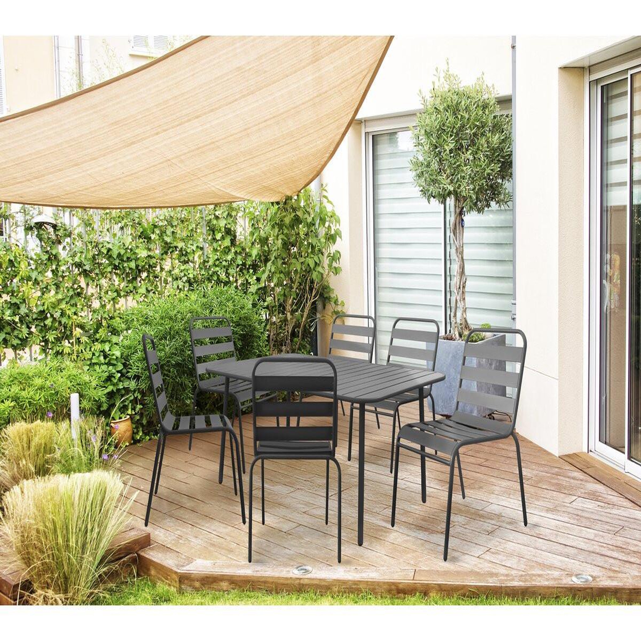 Voir la diapositive 2 : Habitat et Jardin Table et chaises de jardin en métal  bilbao  - 6 places - gris