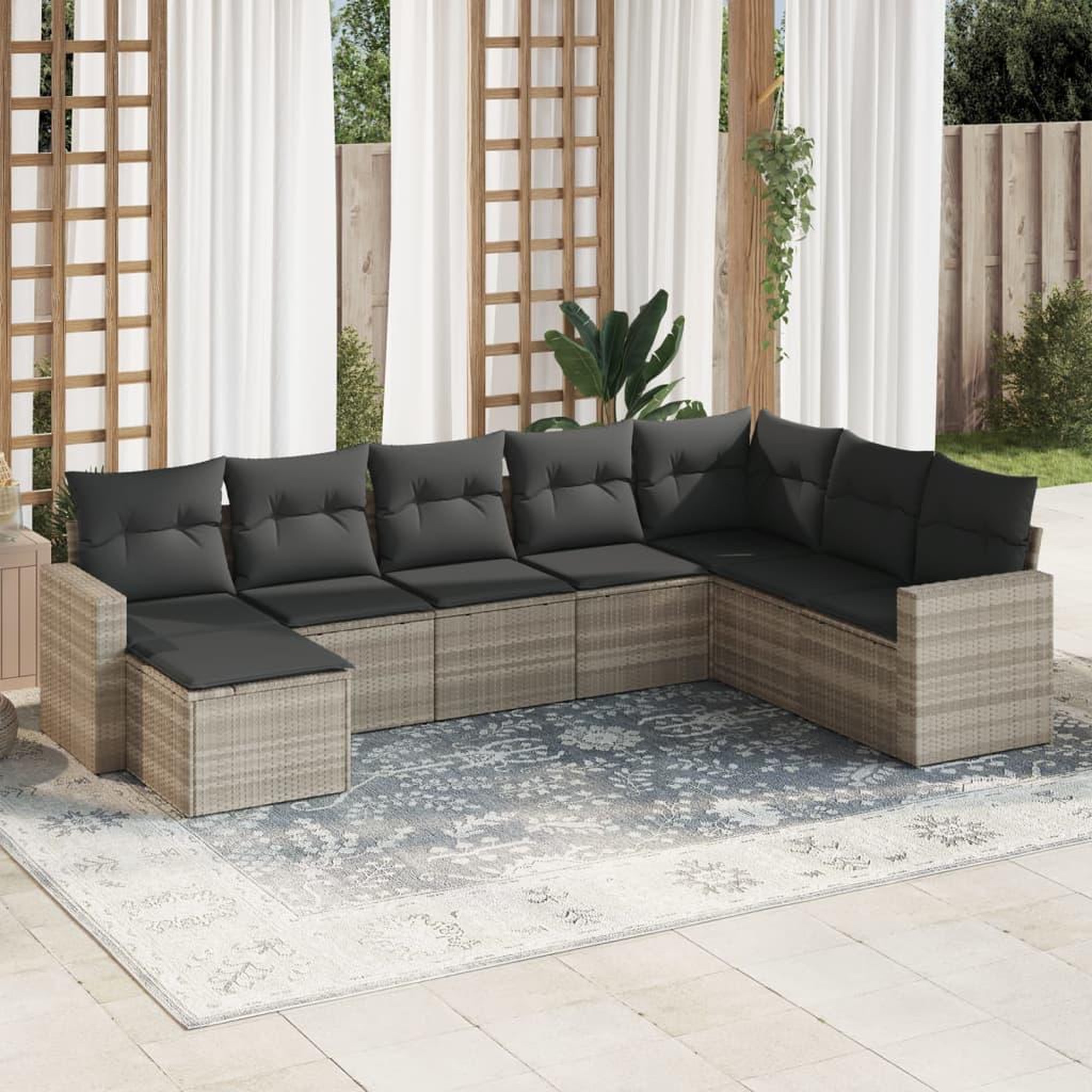 VIDAXL Salon de jardin 8 pcs avec coussins gris clair resine tressee