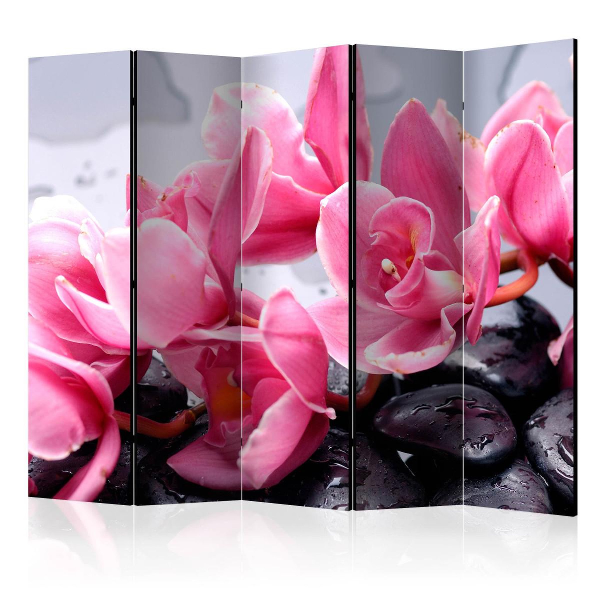 Paris Prix Paravent 5 volets  orchid flowers with zen stones  172x225cm