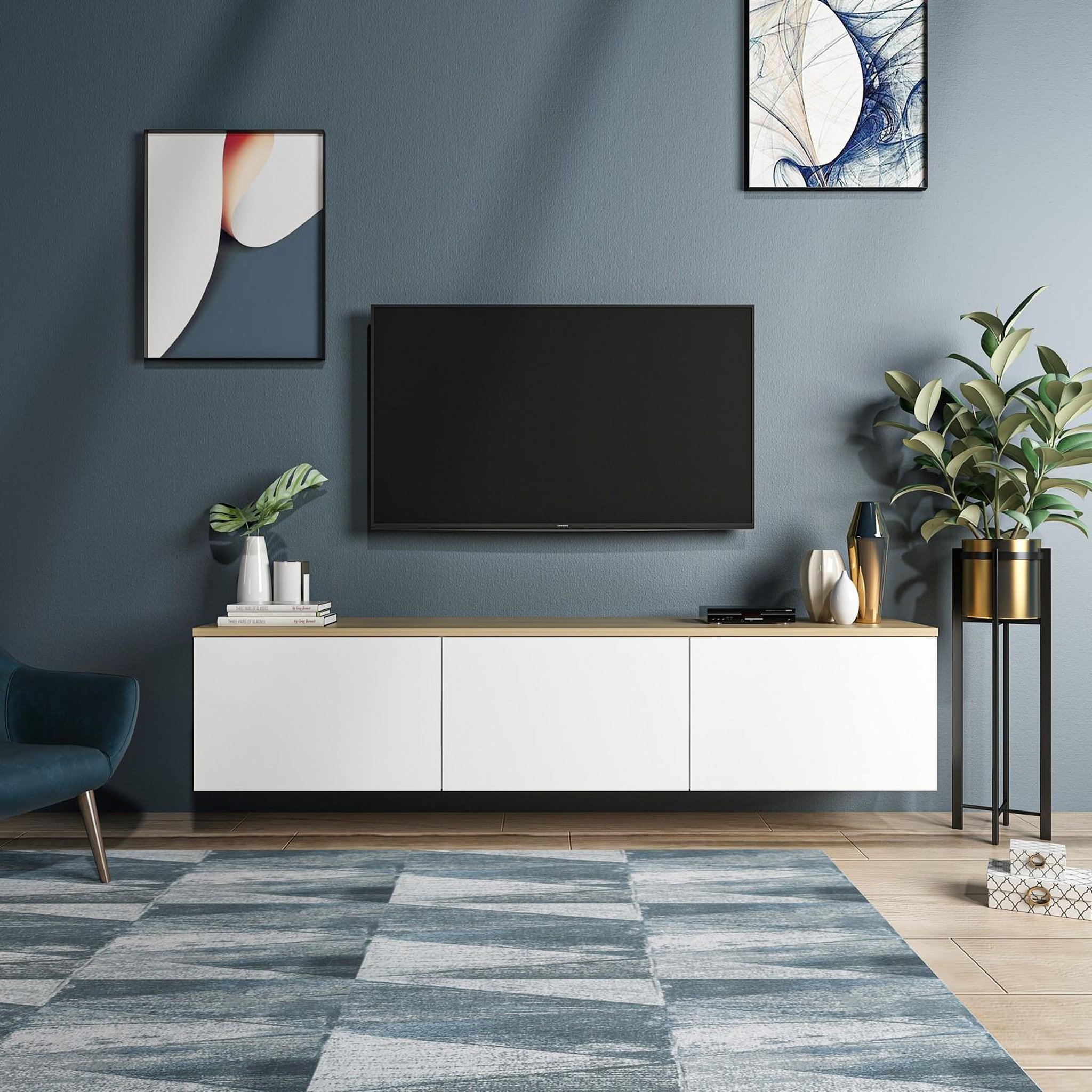Voir la diapositive 2 : Habitat et Jardin Meuble tv en bois  neon  - 160 x 32 x 35 cm - blanc