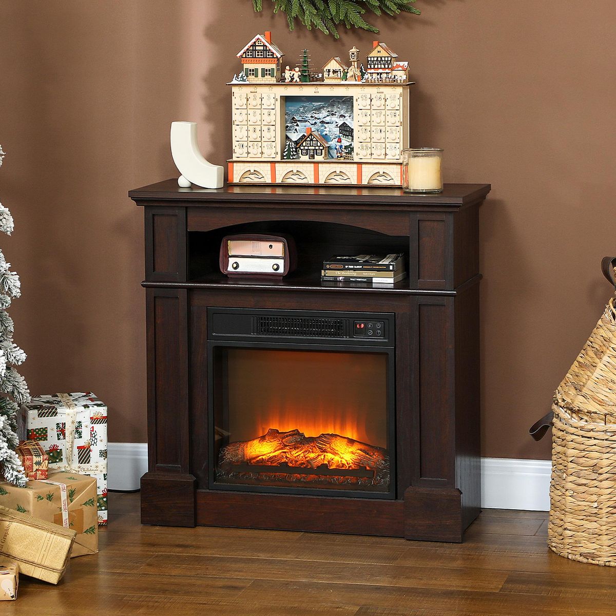 HOMCOM Cheminée électrique XL style classique chic 1800W  effet flammes LED réglable télécommande effet bois