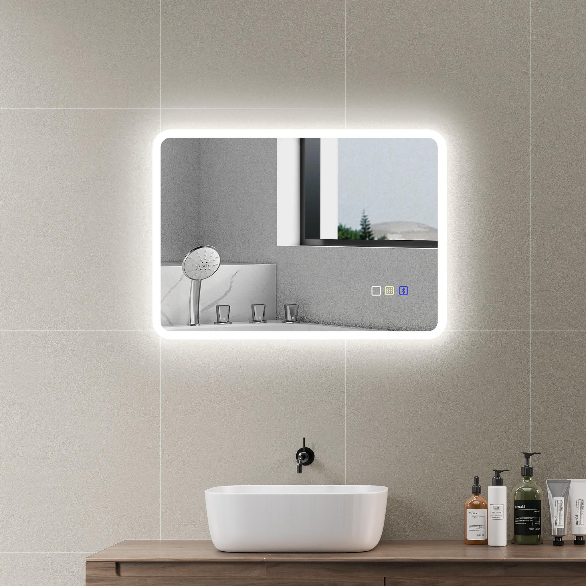 Voir la diapositive 2 : HOMCOM Miroir lumineux led salle de bain 50 x 70 cm bluetooth interrupteur tactile lumière réglable 3 couleurs fonction anti-buée et mémoire