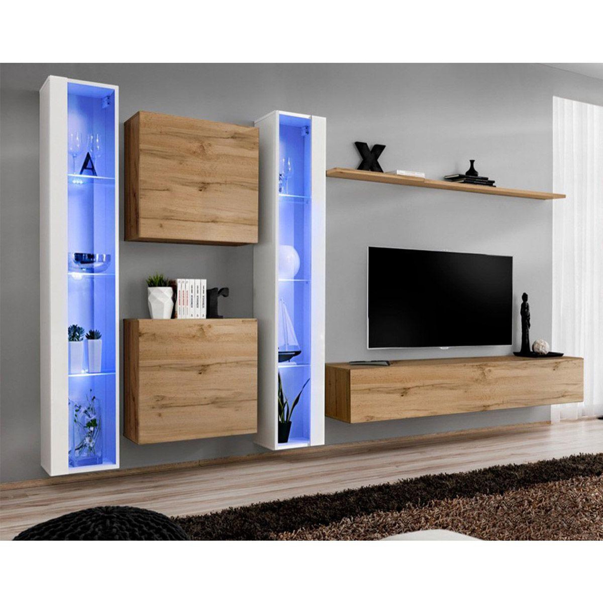 Paris Prix Meuble tv mural design  switch xvi  330cm naturel & blanc