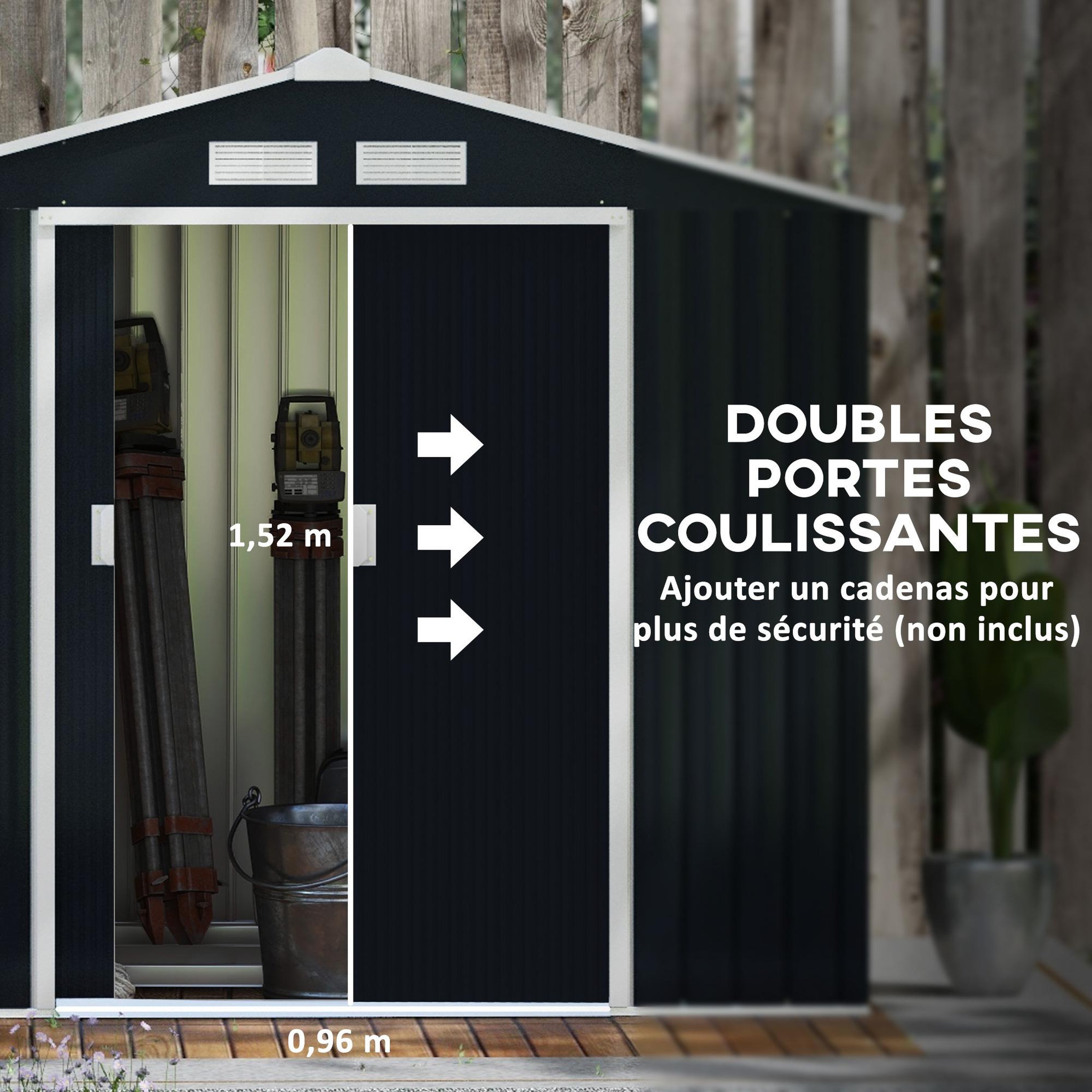 Voir la diapositive 5 : OUTSUNNY Abri de jardin - remise pour outils - cabanon porte verrouillable - dim. 213L x 130l x 185H cm - tôle d'acier gris