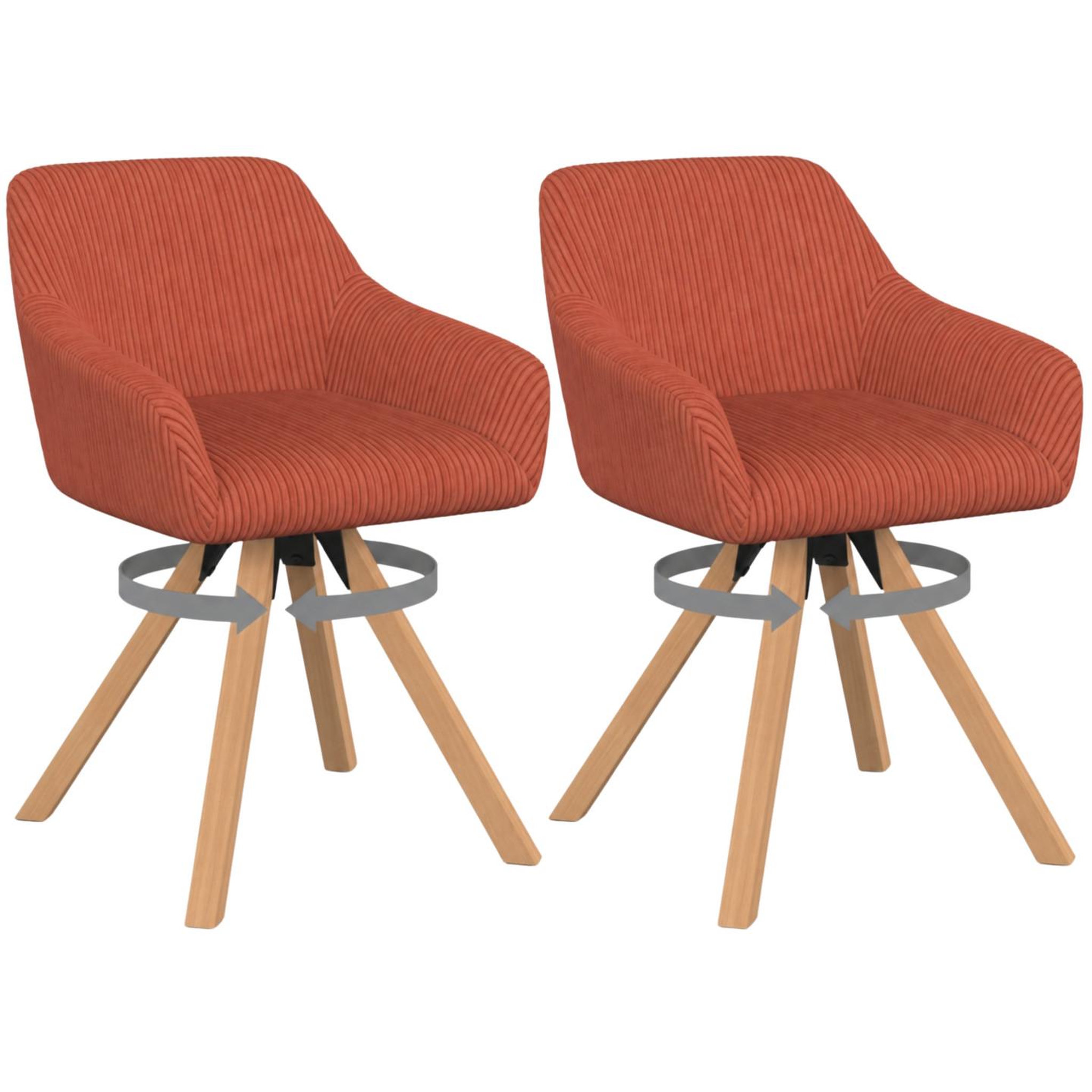 ID MARKET Lot de 2 chaises pivotantes 360° de salle à manger, fauteuils de table jany en velours côtelé terracotta
