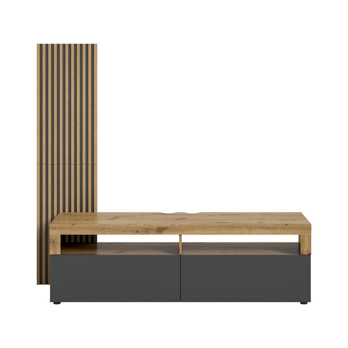 BEST MOBILIER Brentford - meuble tv - effet bois et gris - 2 portes - 160 cm