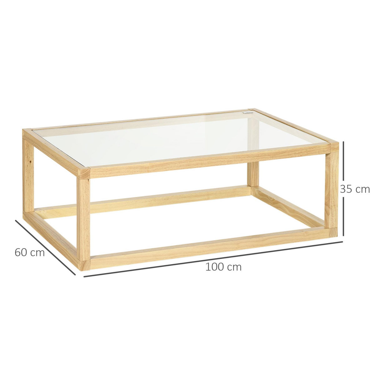 HOMCOM Table basse design contemporain plateau verre trempé structure piètement bois d'hévéa