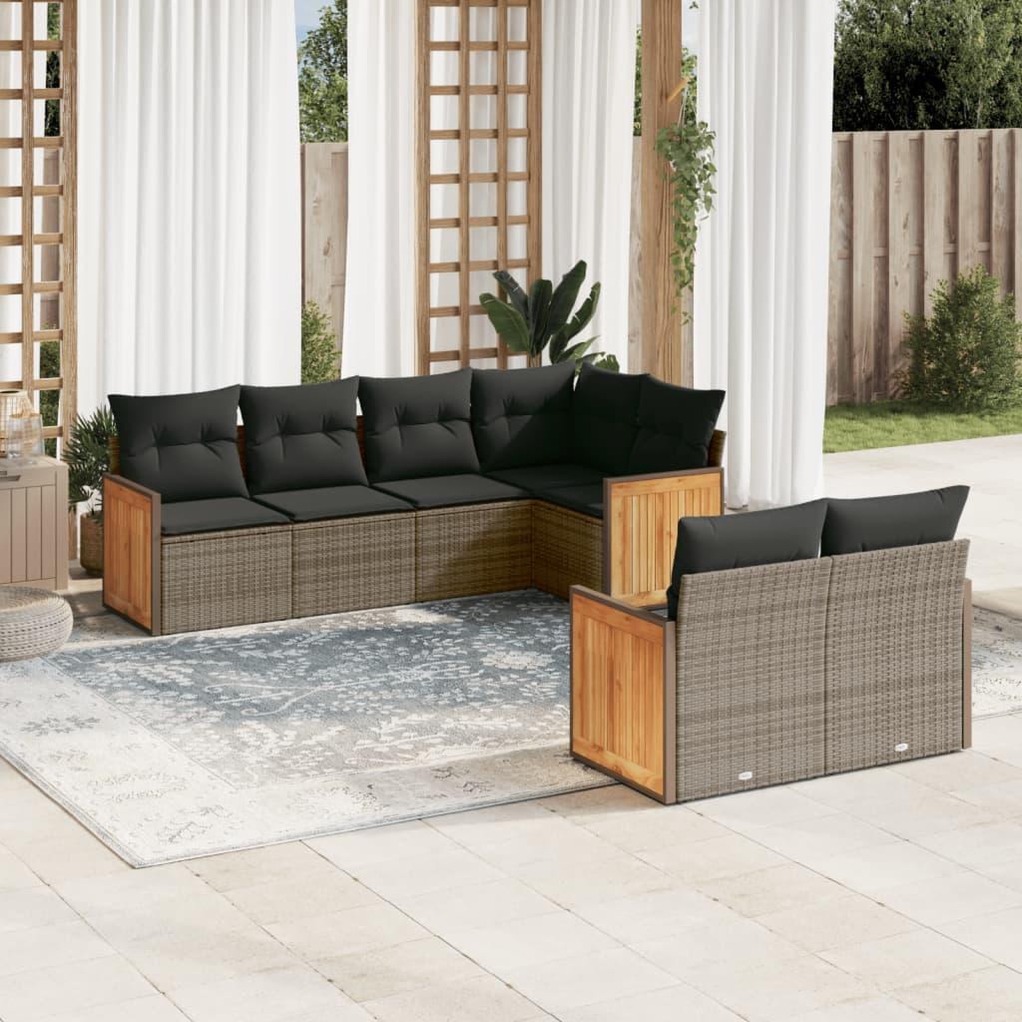 VIDAXL Salon de jardin avec coussins 7 pcs gris resine tressee
