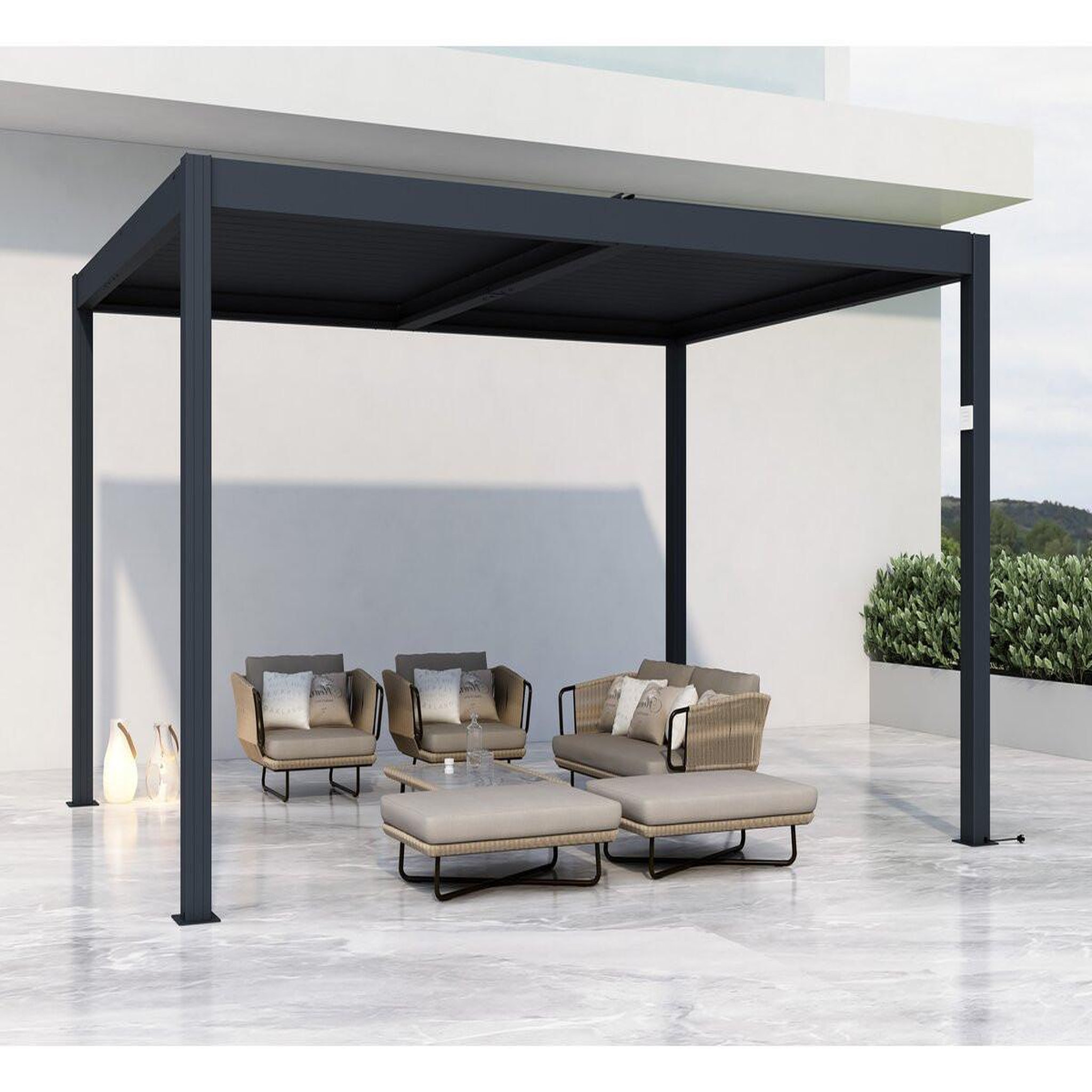 Voir la diapositive 2 : Habitat et Jardin Pergola bioclimatique motorisé avec led  windsor  en aluminium 3 x 4 - gris