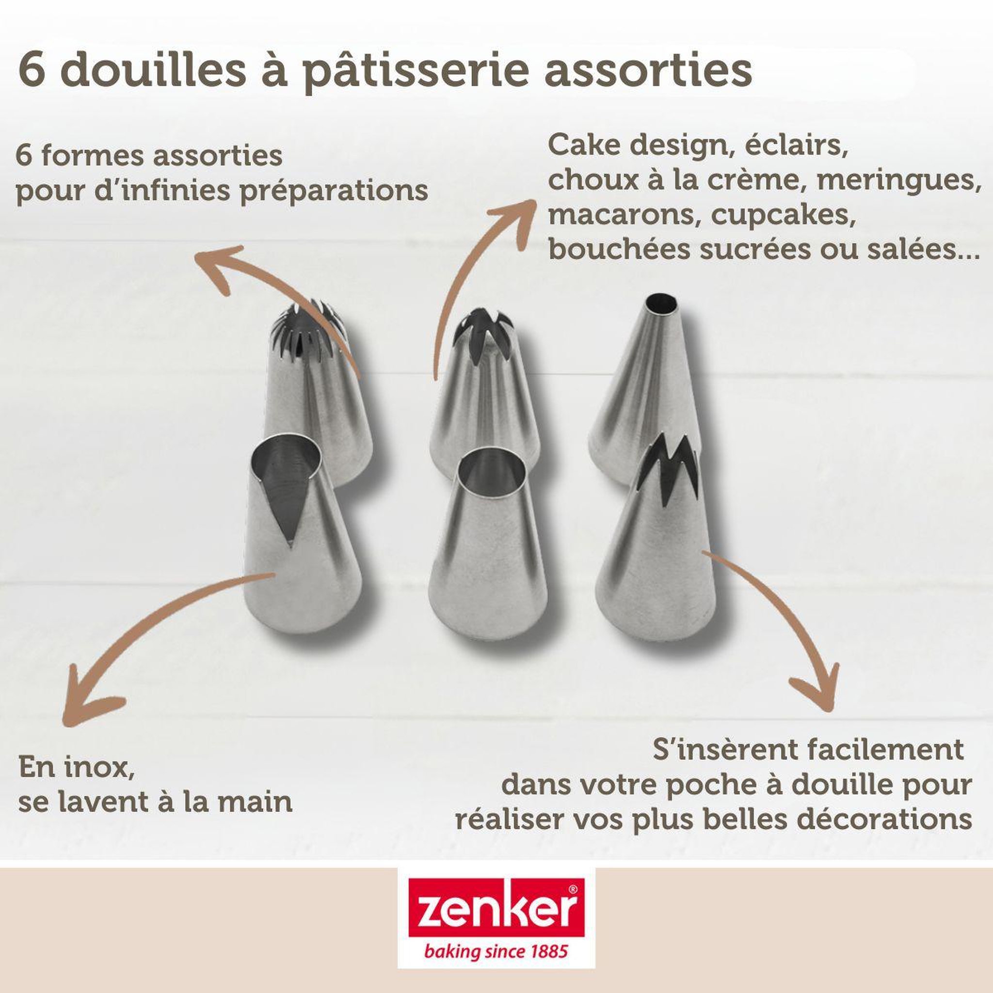 Voir la diapositive 5 : ZENKER Lot de 6 douilles à pâtisserie en inox grand modèle Zenker Smart Pastry