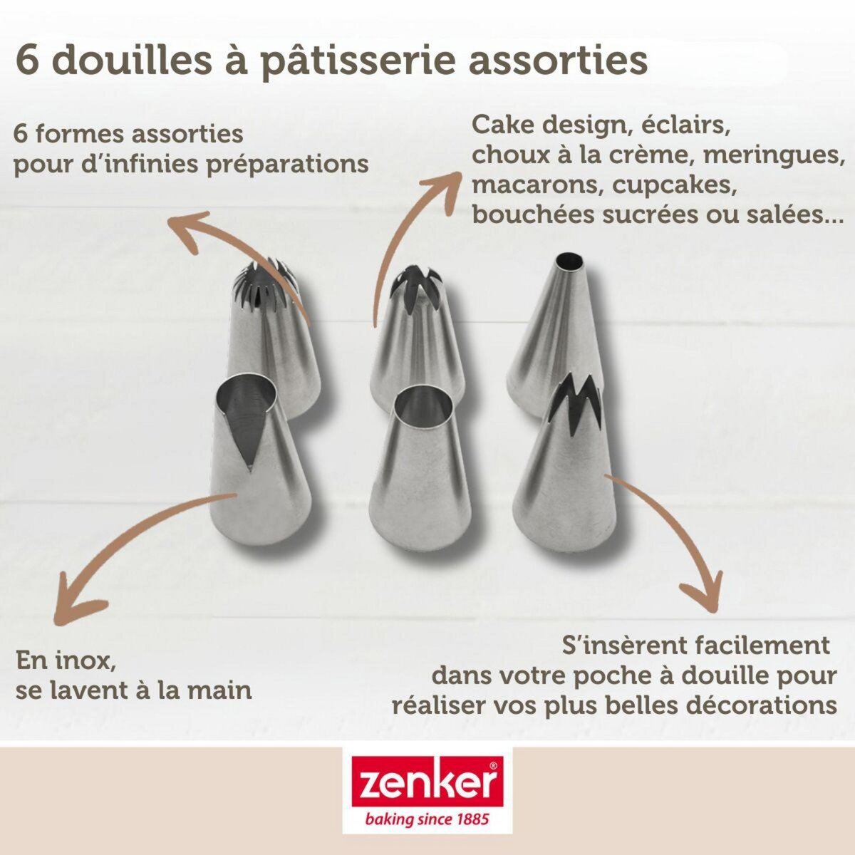 ZENKER Lot de 6 douilles à pâtisserie en inox grand modèle Zenker Smart Pastry
