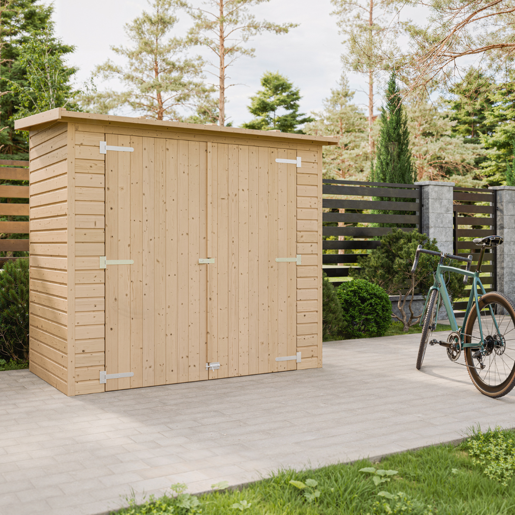 Voir la diapositive 5 : TIMBELA Abri à outils en bois naturel - stockage extérieur sans fenêtres h194x123x223 cm/2,1 m² m348