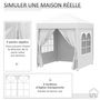 Voir la diapositive 5 : OUTSUNNY Tonnelle de jardin tente pliante barnum pop-up 2 x 2 m 4 parois latérales amovibles 2 fenêtres sac de transport pour camping, festival, plage, jardin, blanc