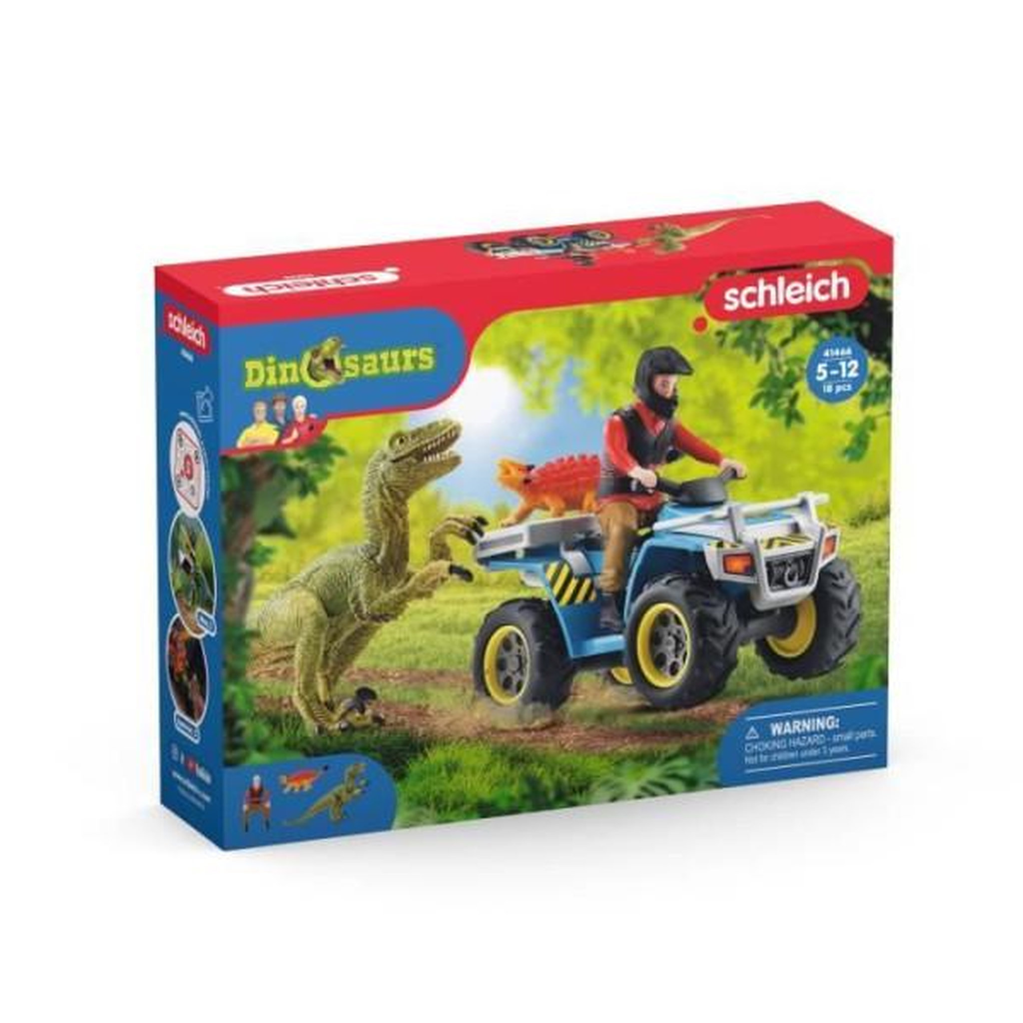 Voir la diapositive 2 : Schleich Fuite sur quad face au vélociraptor - Ensemble de Jouets Préhistoriques de 5 Pieces pour Garçons et Filles a Partir de 4 ans