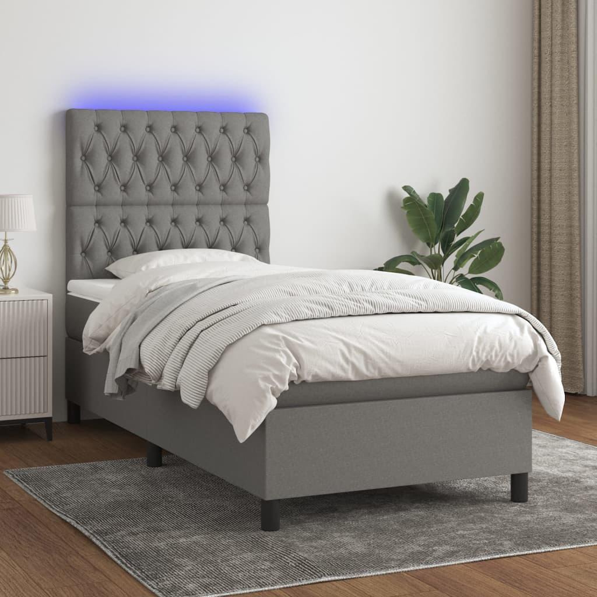 Voir la diapositive 1 : VIDAXL Sommier a lattes de lit avec matelas et LED Gris fonce 80x200cm