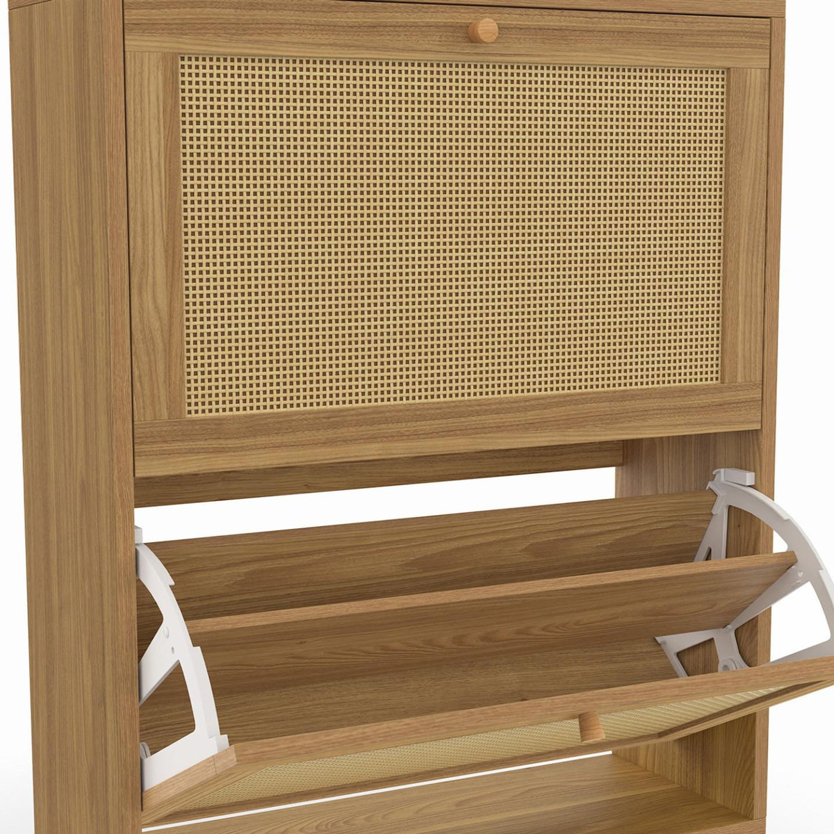 ID MARKET Meuble à chaussures 12 paires HANAE 2 portes effet naturel cannage