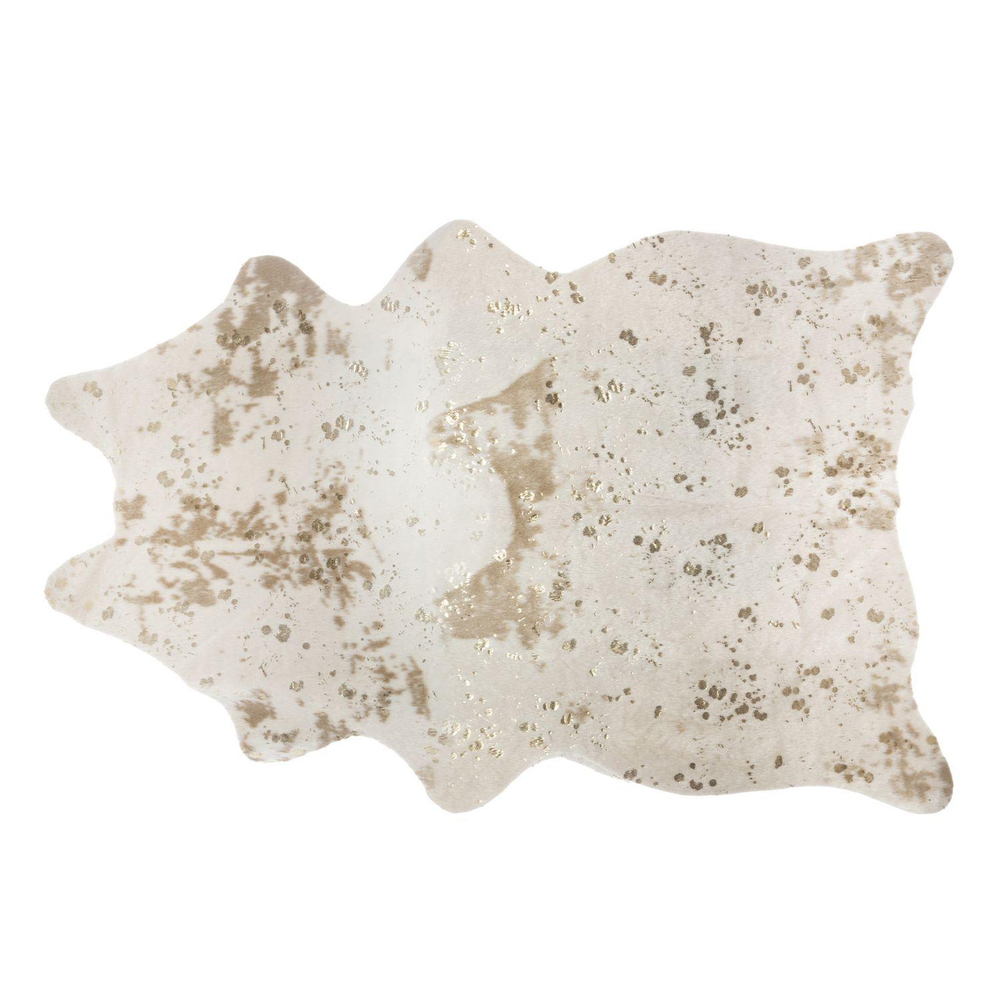 FEERIC LIGHT & CHRISTMAS Tapis design peau de vache terre sauvage - l. 190 x l. 150 cm - doré et blanc