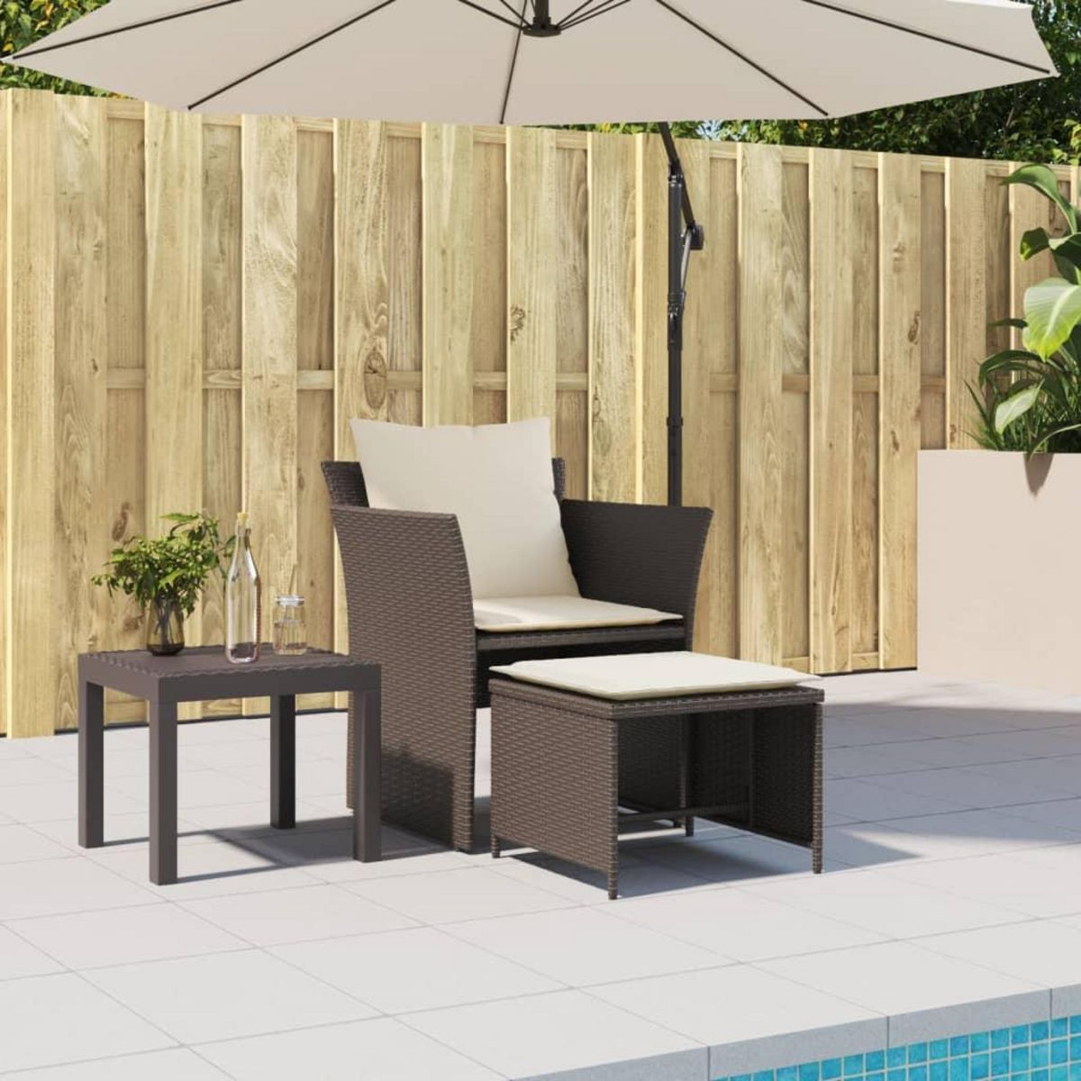 VIDAXL Chaise de jardin avec tabouret marron resine tressee