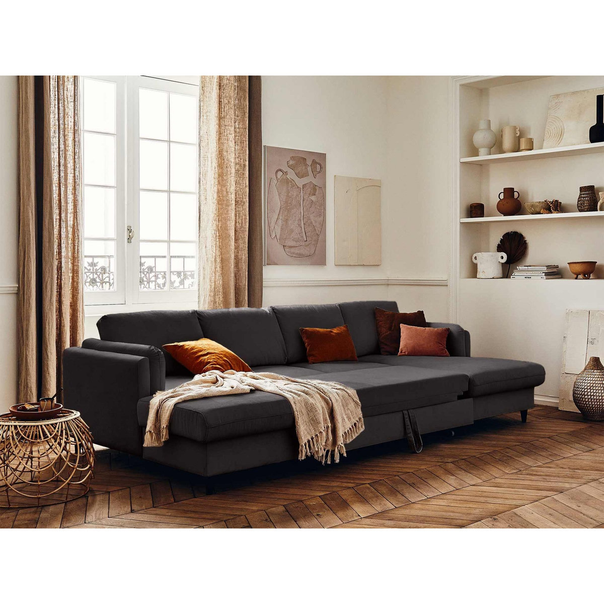 LISA DESIGN Brooke - canapé panoramique en u - 7 places - convertible avec coffre - en velours