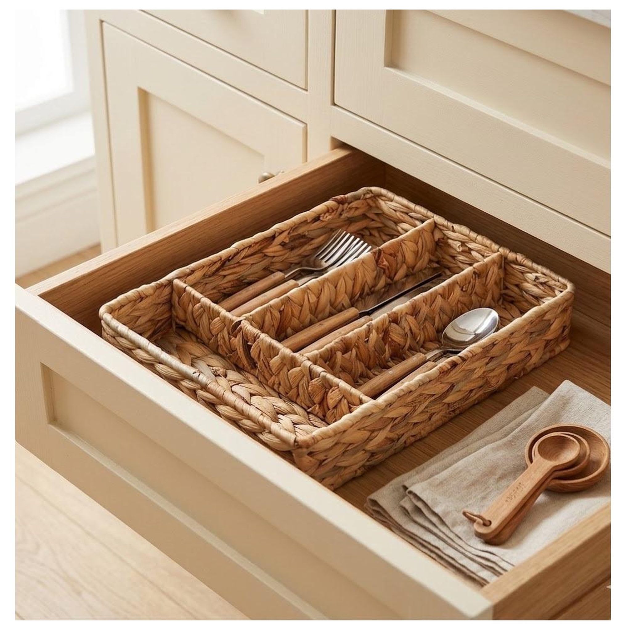 Voir la diapositive 2 : Eden Range couverts en jacinthe tressé 4 compartiments 24 x 34 cm beige