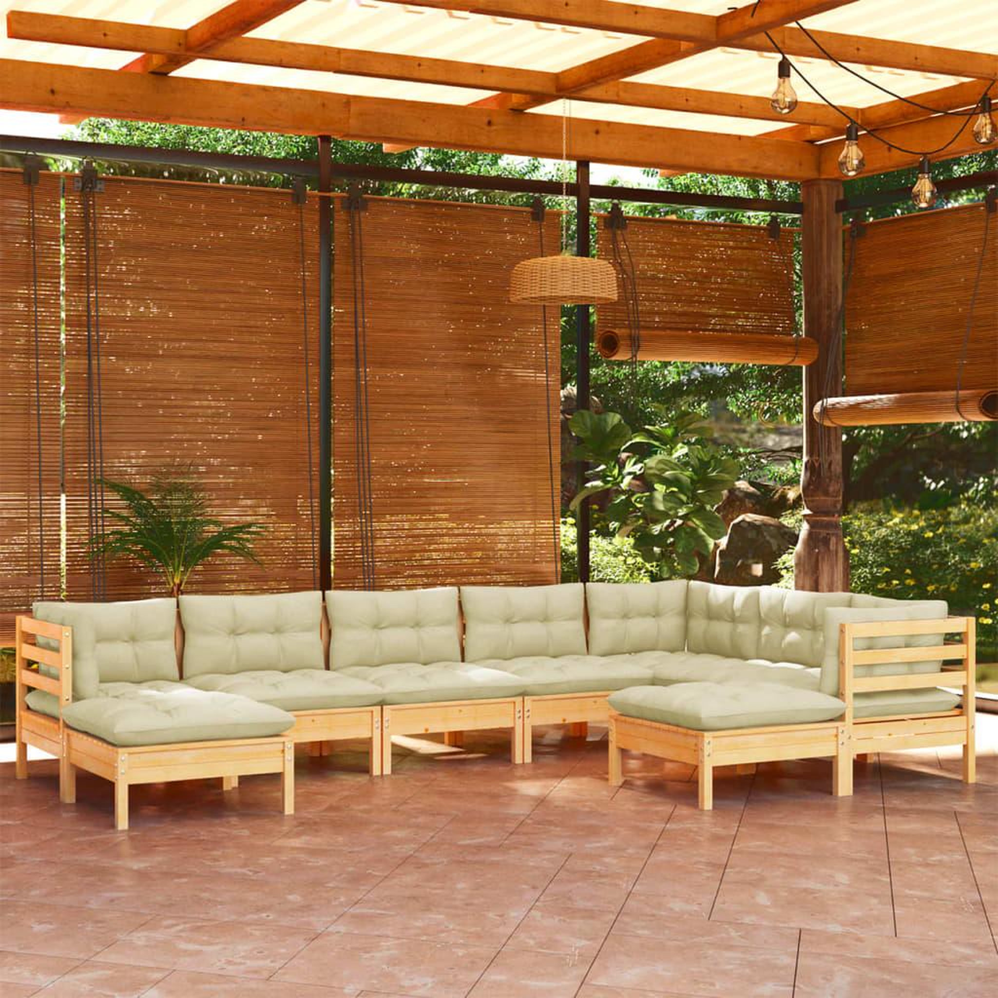 Voir la diapositive 1 : VIDAXL Salon de jardin 9 pcs avec coussins creme bois de pin massif