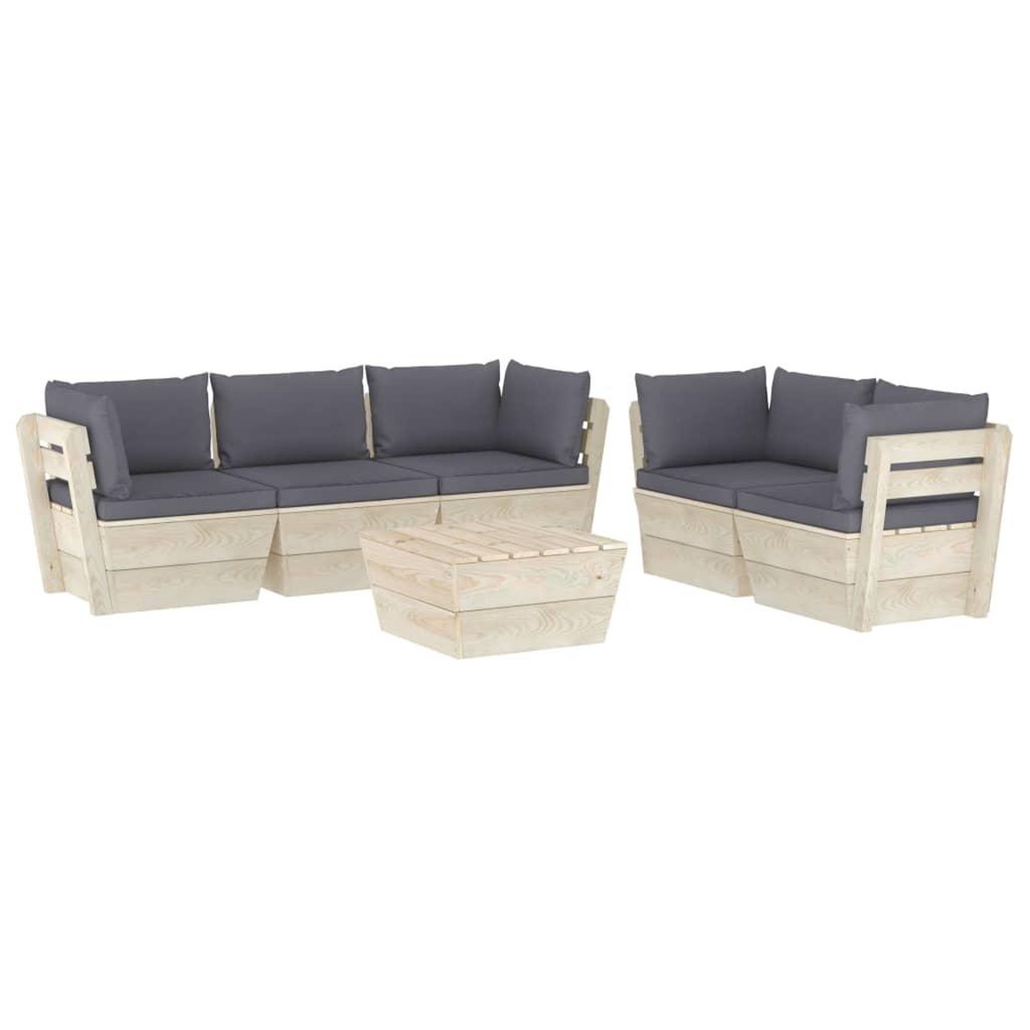 Voir la diapositive 2 : VIDAXL Salon de jardin palette 6 pcs avec coussins bois d'epicea