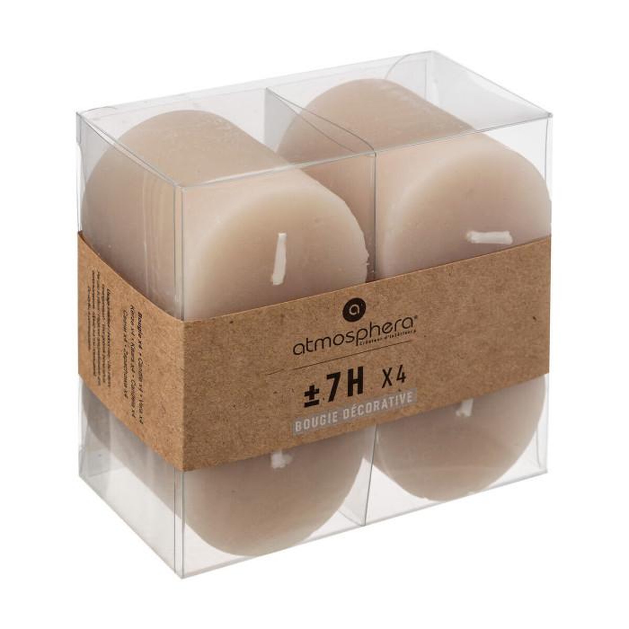 Voir la diapositive 4 : COMPTOIR DE LA BOUGIE Lot de 4 bougies votives  rustic  4,5cm taupe