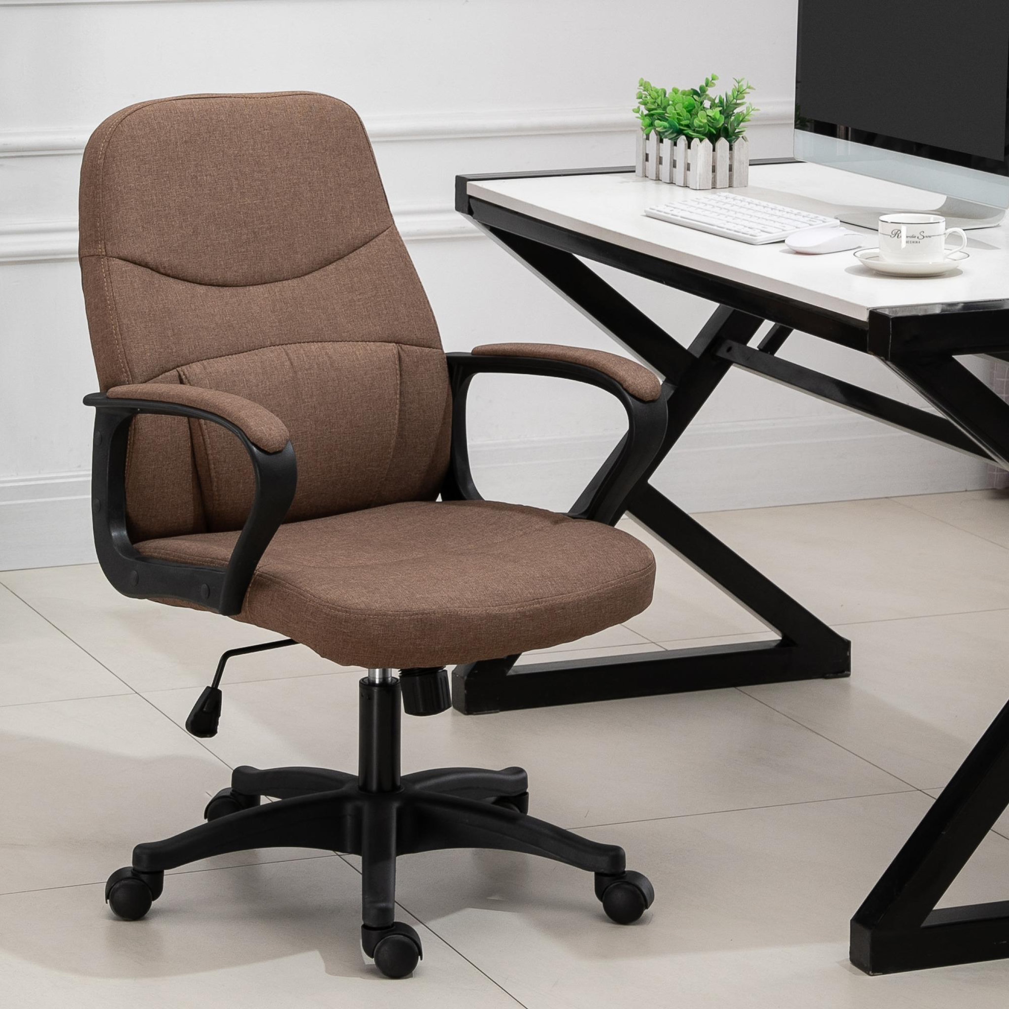 Voir la diapositive 2 : VINSETTO Vinsetto Chaise de bureau fauteuil bureau massant pivotant hauteur réglable tissu lin marron