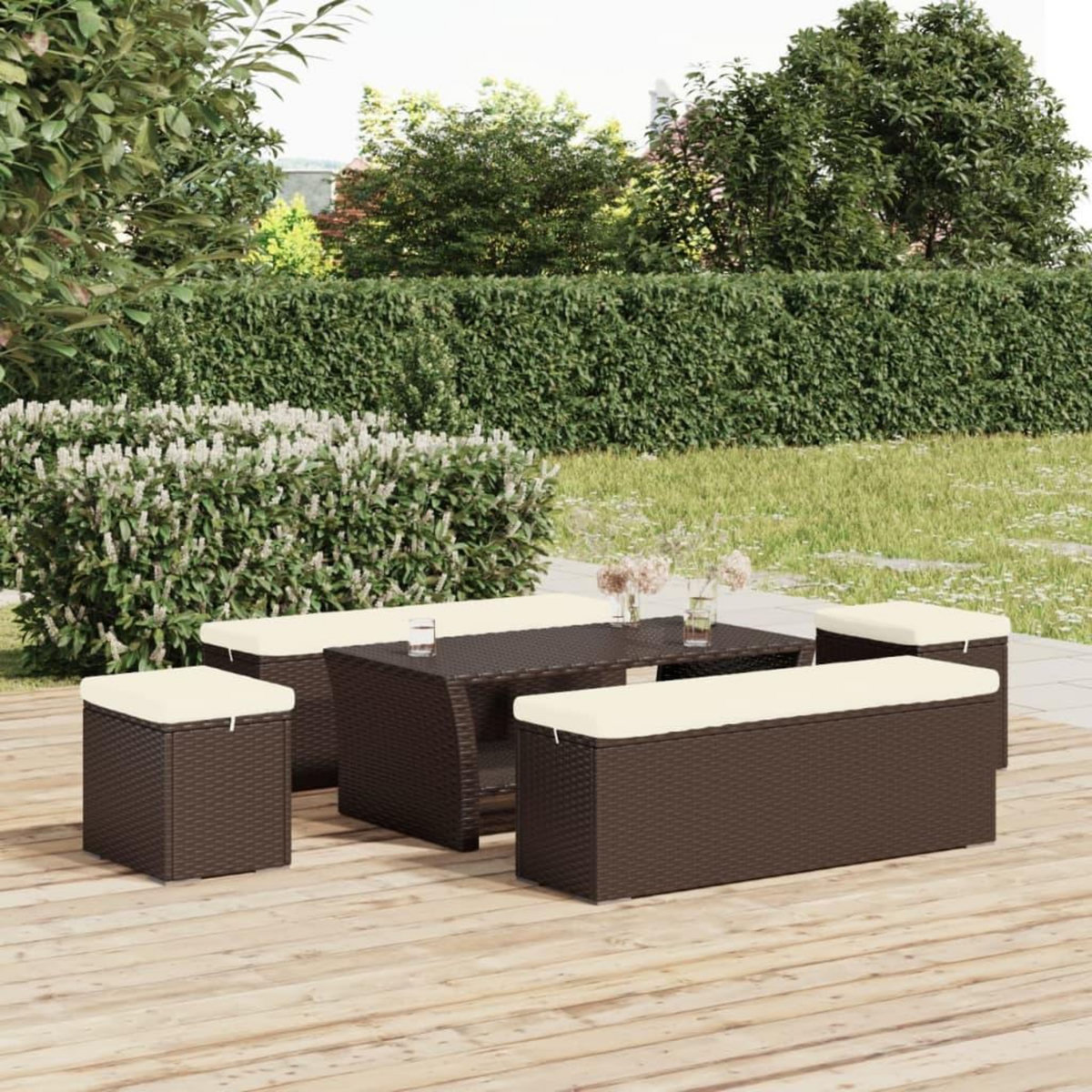 VIDAXL Poufs avec coussins lot de 2 marron 40x30x40 cm resine tressee