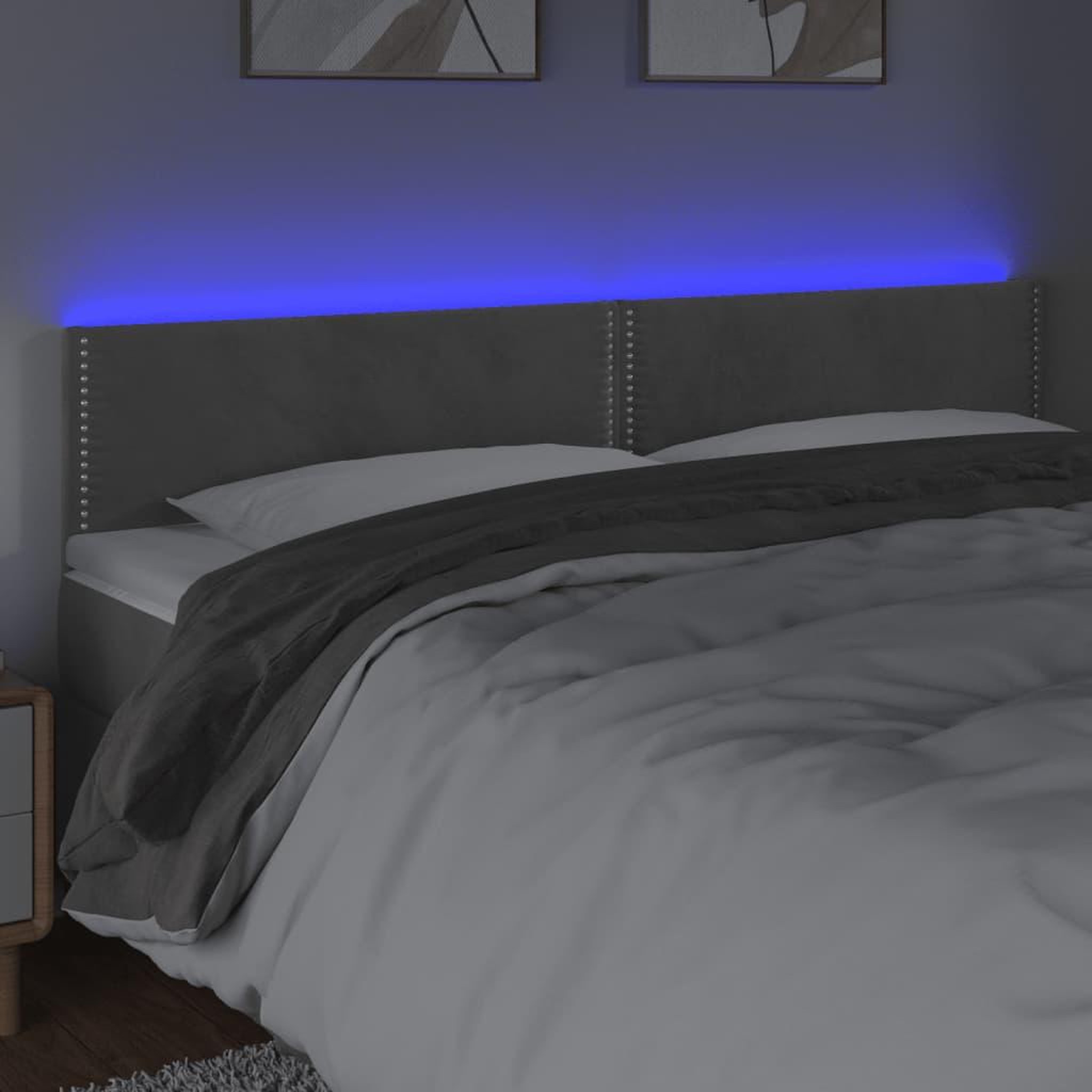 Voir la diapositive 3 : VIDAXL Tete de lit a LED Gris clair 160x5x78/88 cm Velours