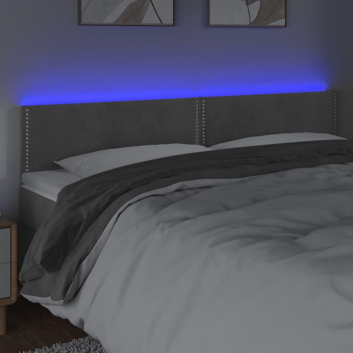 VIDAXL Tete de lit a LED Gris clair 160x5x78/88 cm Velours