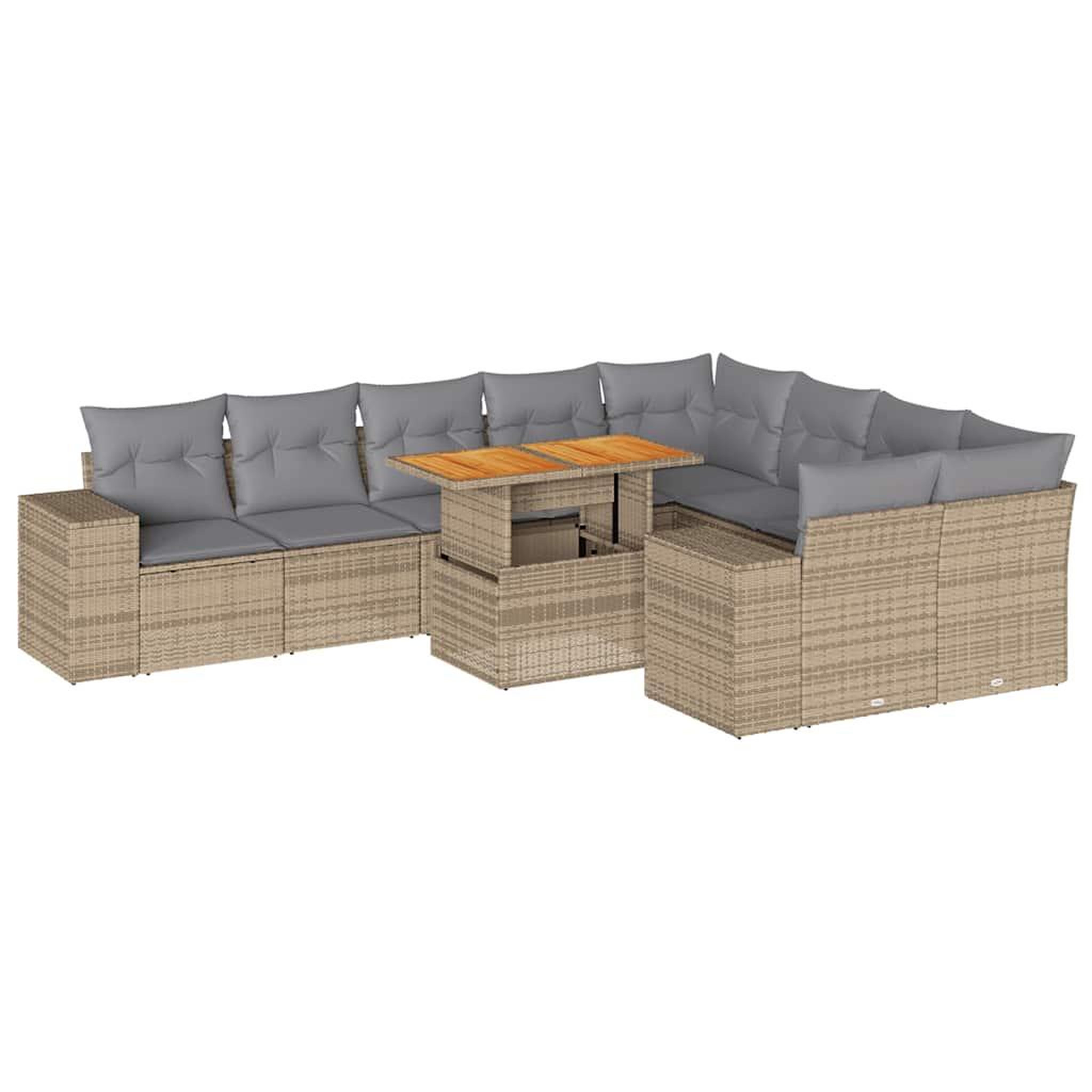 Voir la diapositive 2 : VIDAXL Salon de jardin avec coussins 10pcs beige resine tressee acacia