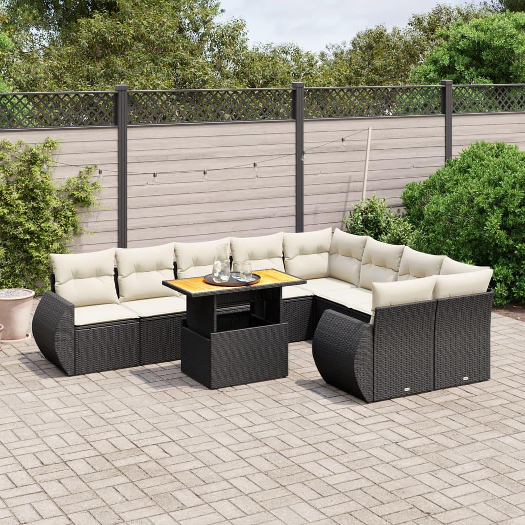 VIDAXL Salon de jardin 10 pcs avec coussins noir resine tressee