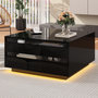 Voir la diapositive 4 : MERAX Table basse relevable carrée noir - 70x70 cm led panneau de particules