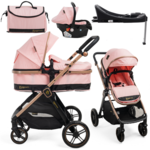 BEBELISSIMO Poussette combinée trio 3 en 1 - siège auto 0+ IRIS – nacelle – base Isofix - jambe de force – jusqu'à 22kg  - rose