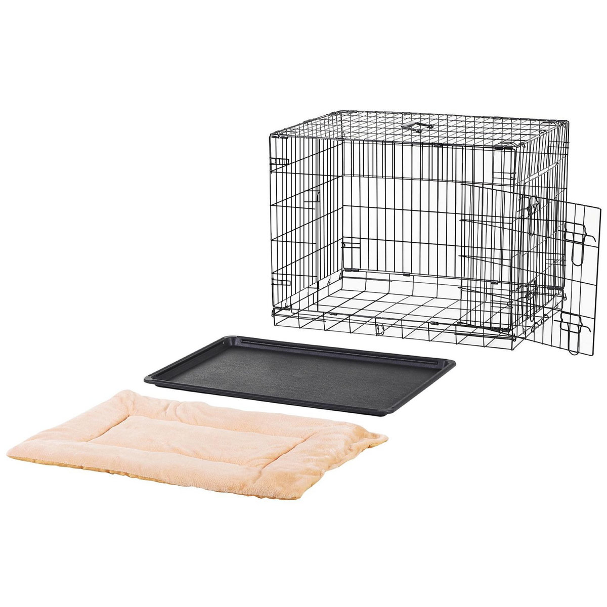 PAWHUT Cage caisse de transport pliante pour chien en métal noir 106 x 71 x 76 cm matelas fourni