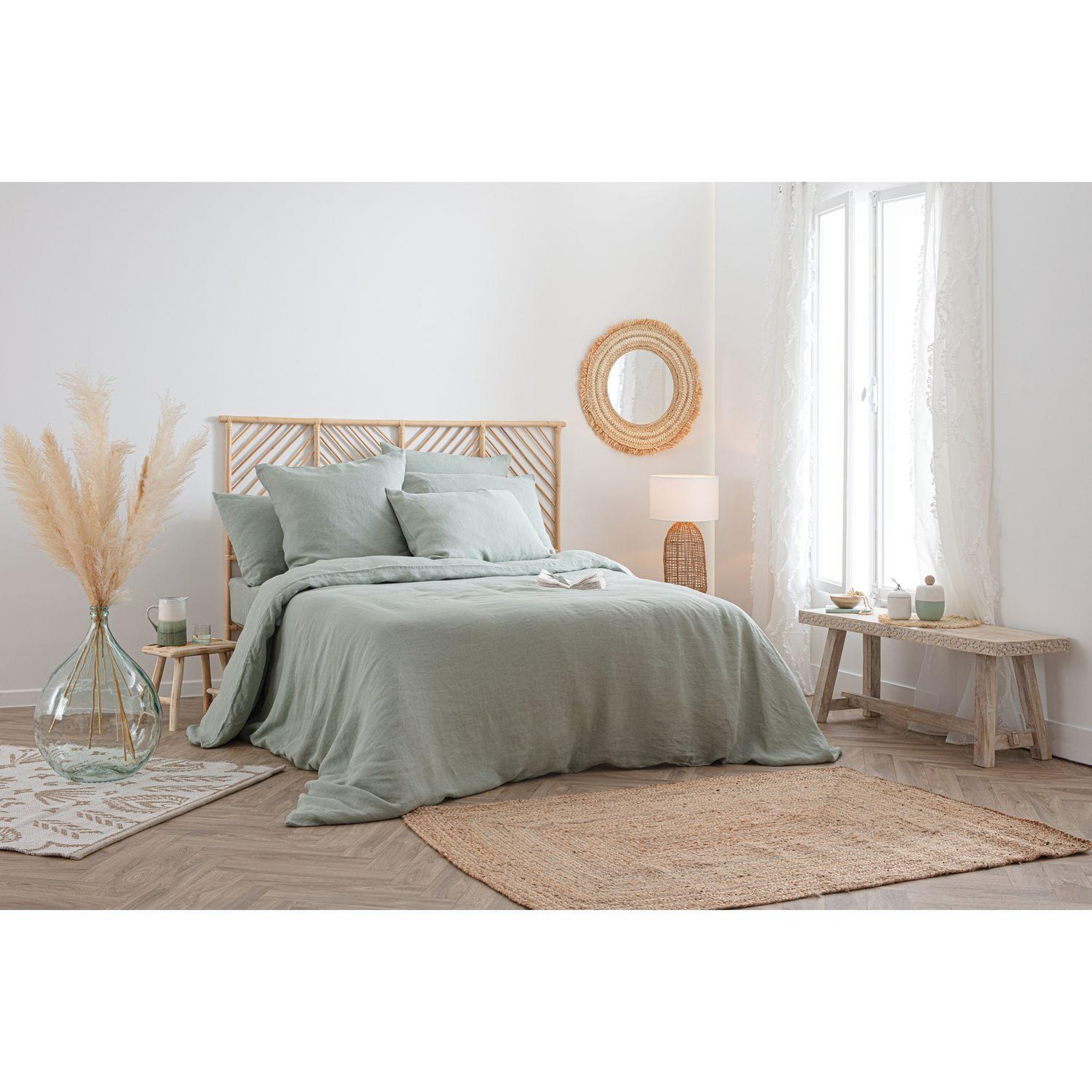Voir la diapositive 4 : ATMOSPHERA Housse de couette 2 places 100% lin - 260x240cm - vert céladon