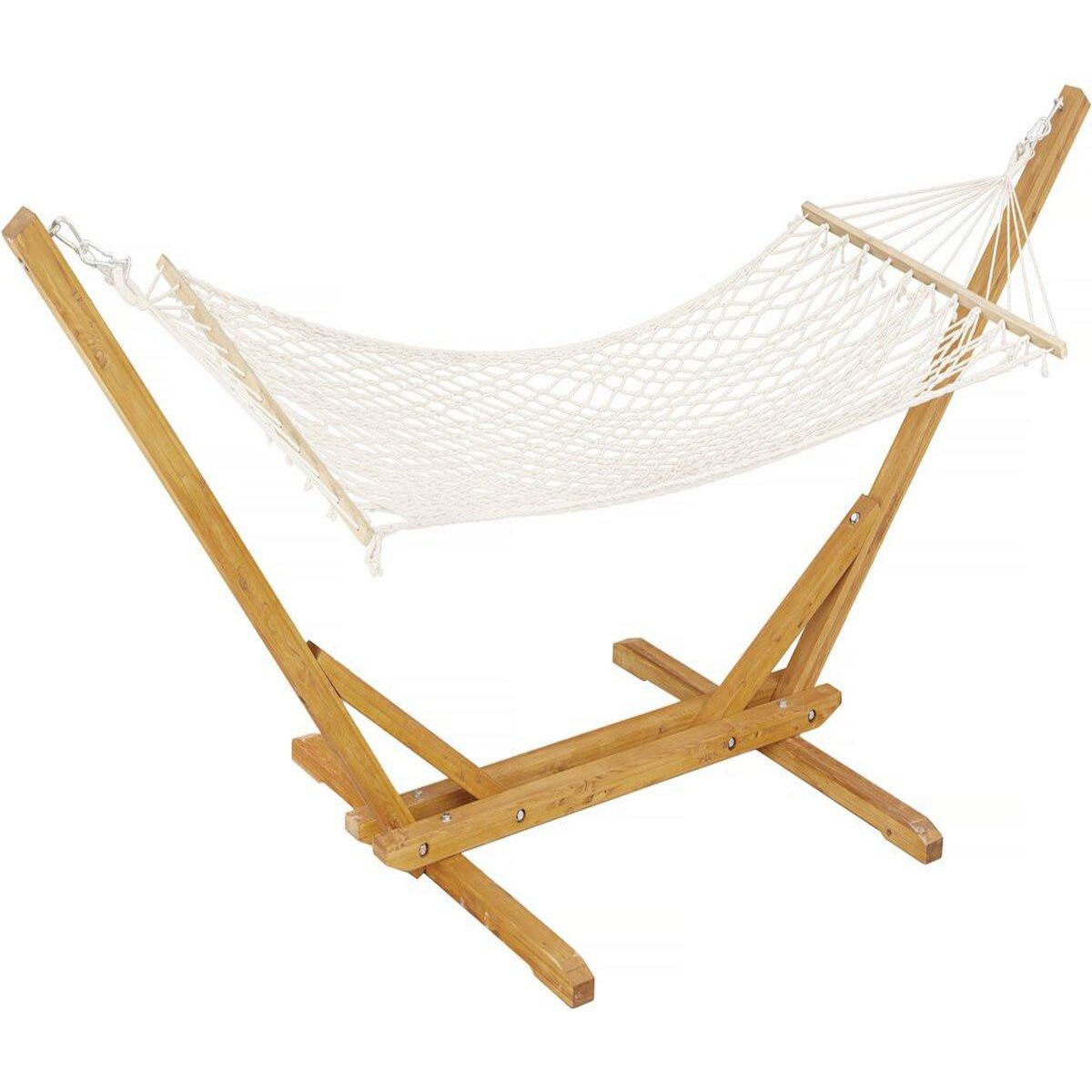 Habitat et Jardin Hamac bois avec toile en macramé  Dallas  - 305 x 120 x 123 cm - Blanc