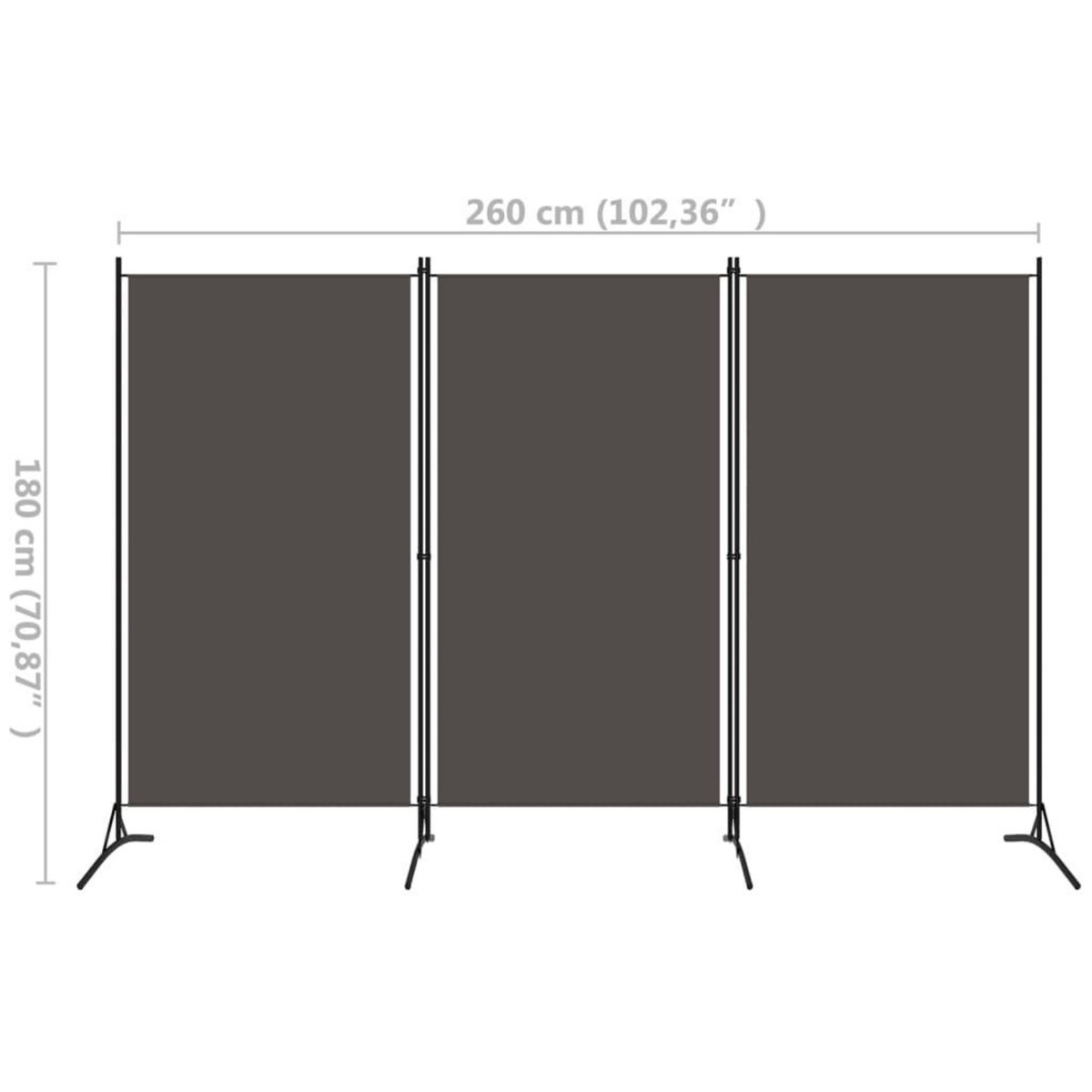 VIDAXL Cloison de separation 3 panneaux Anthracite 260x180 cm