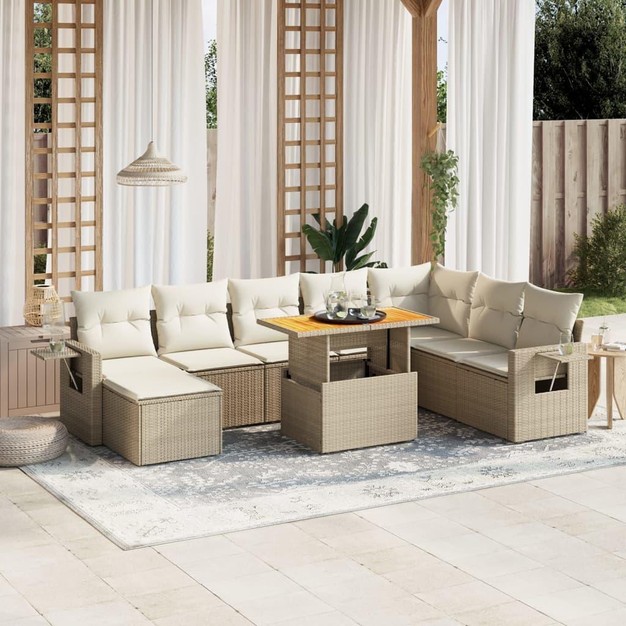 VIDAXL Salon de jardin avec coussins 9 pcs beige resine tressee