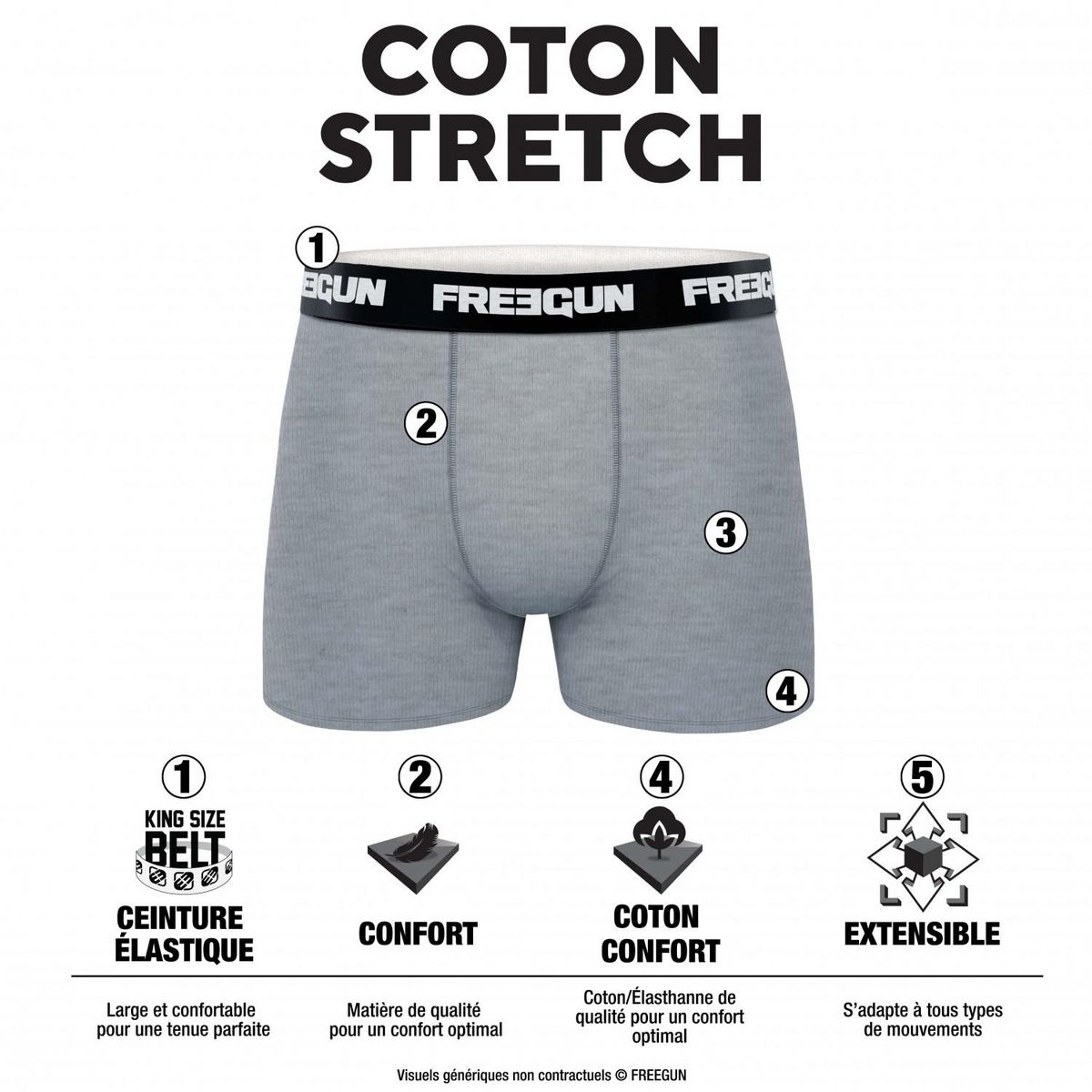 FREEGUN Lot de 4 Boxers garçon coton Gris