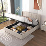 Voir la diapositive 2 : CONCEPT USINE Lit design avec coffre de rangement 160x200cm en velours beige ARLINGTON
